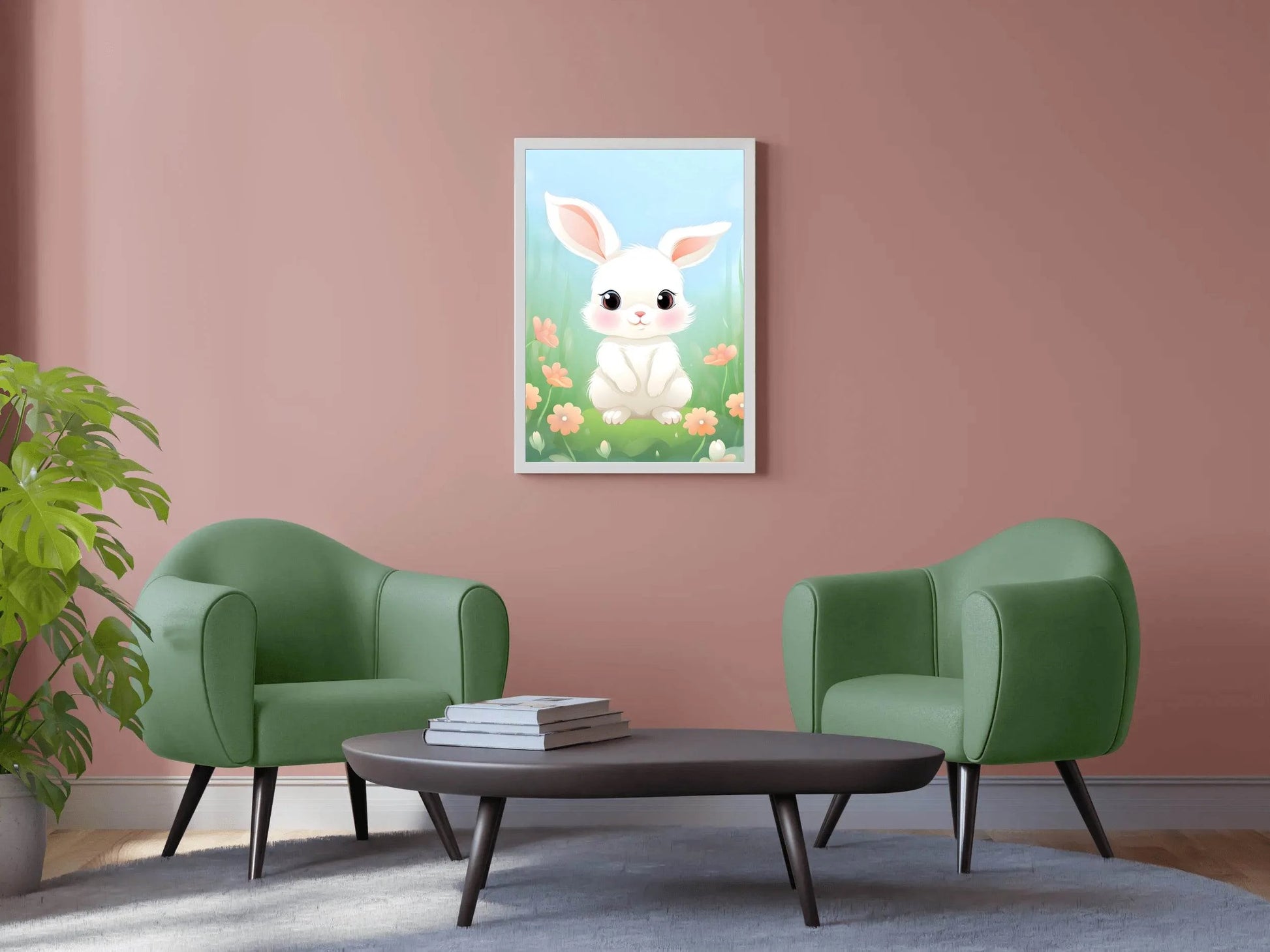 Smiling Cartoonish Bunny in the Garden - beink online art store