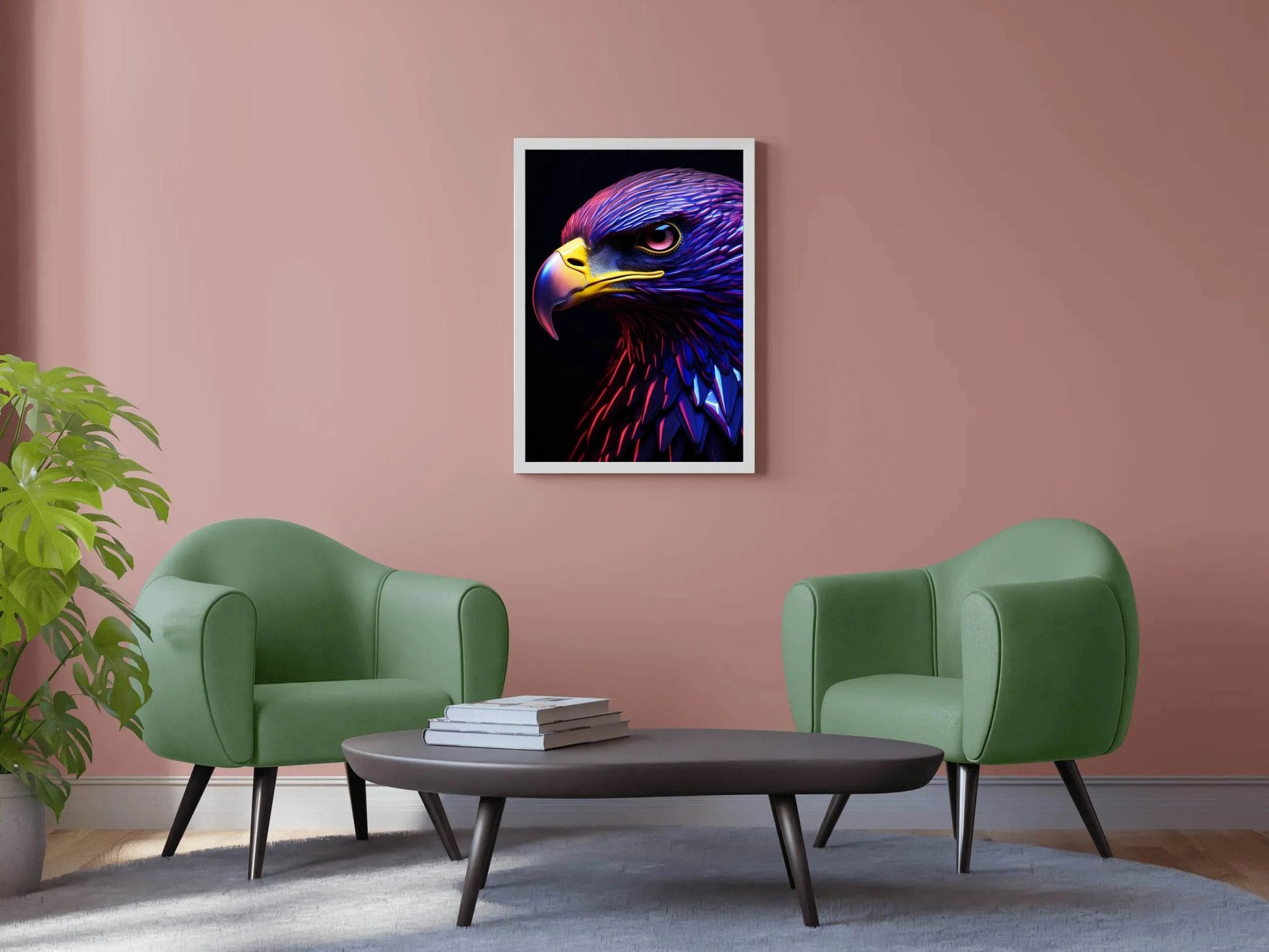 Golden Eagle Painted Blue and Pink Bird Wall Art - beink online art store