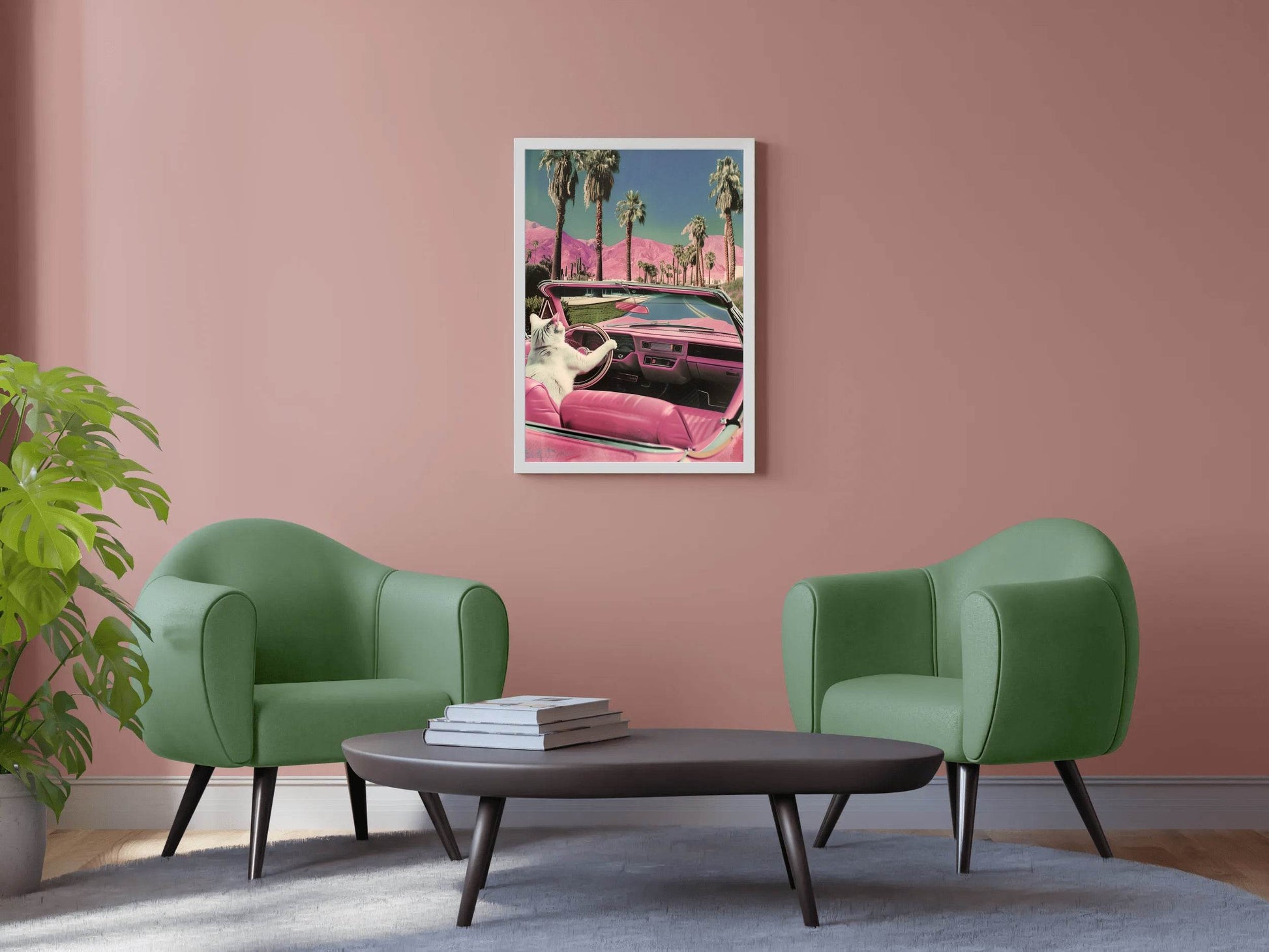 Cat Driving A Pink Car Wall Art - beink online art store