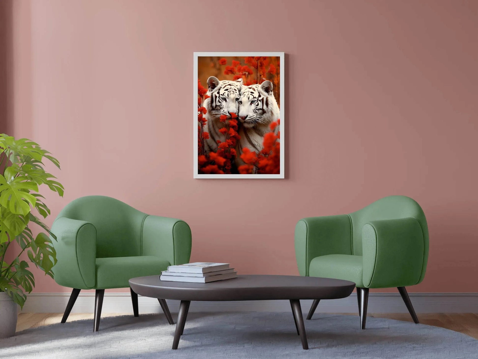 Wild White Tiger With Leaves Wall Art - beink online art store