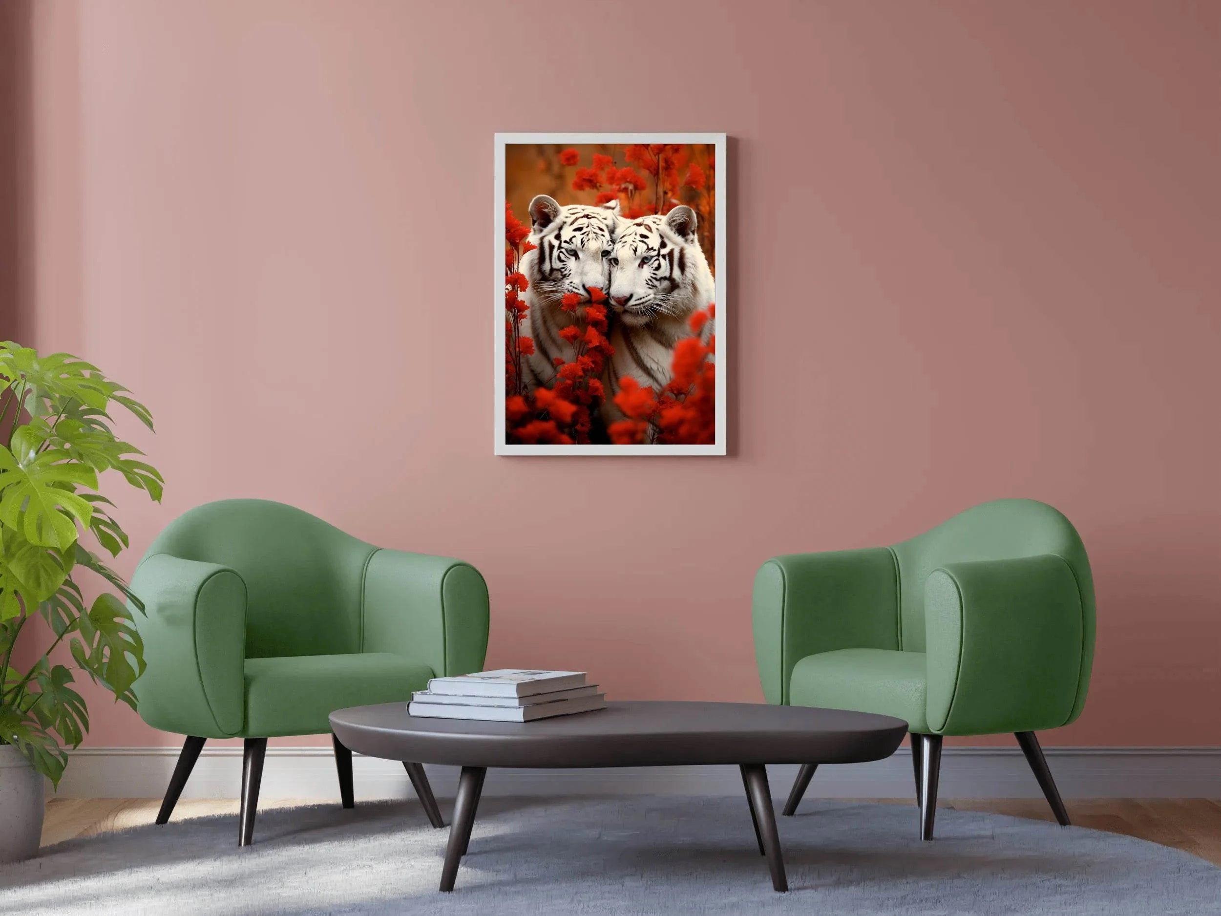 Wild White Tiger With Leaves Wall Art - beink online art store