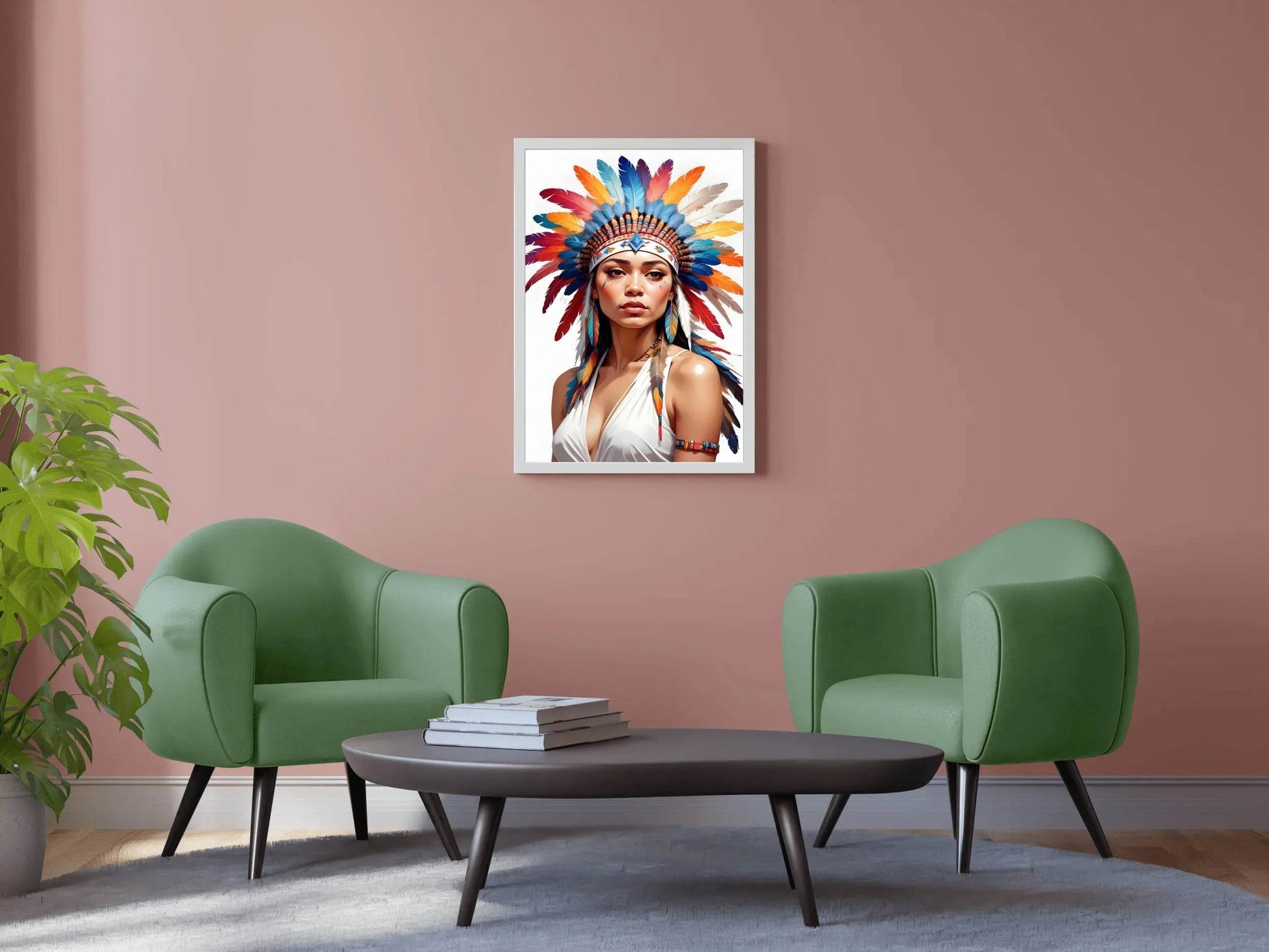 Lady Native American in White Dress Wall Art - beink online art store