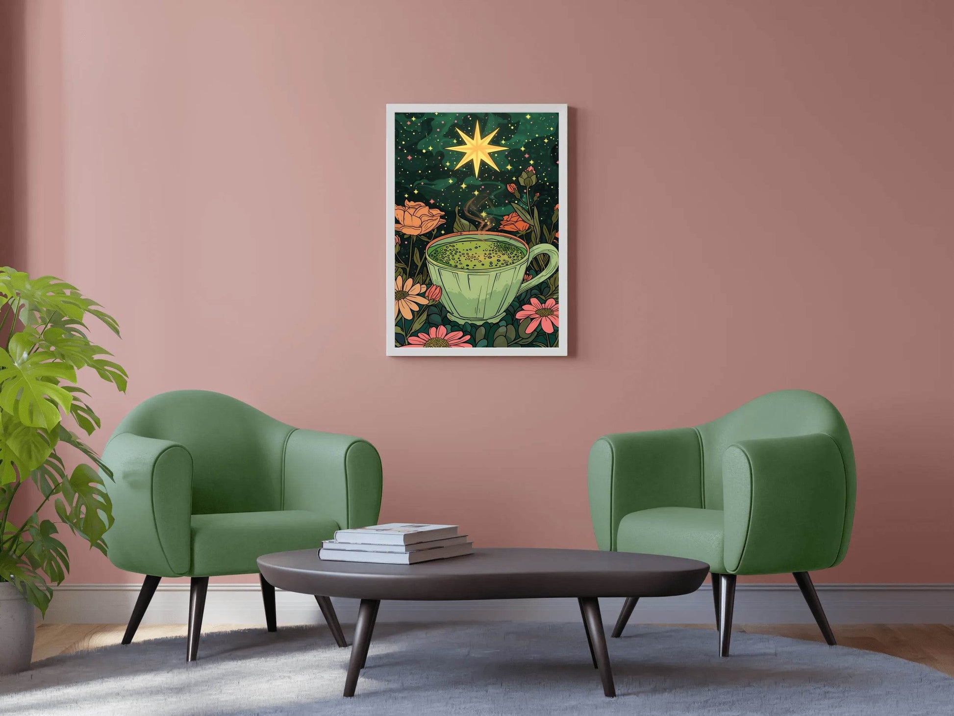 Matcha coffee with Flower Background Wall Art - beink online art store