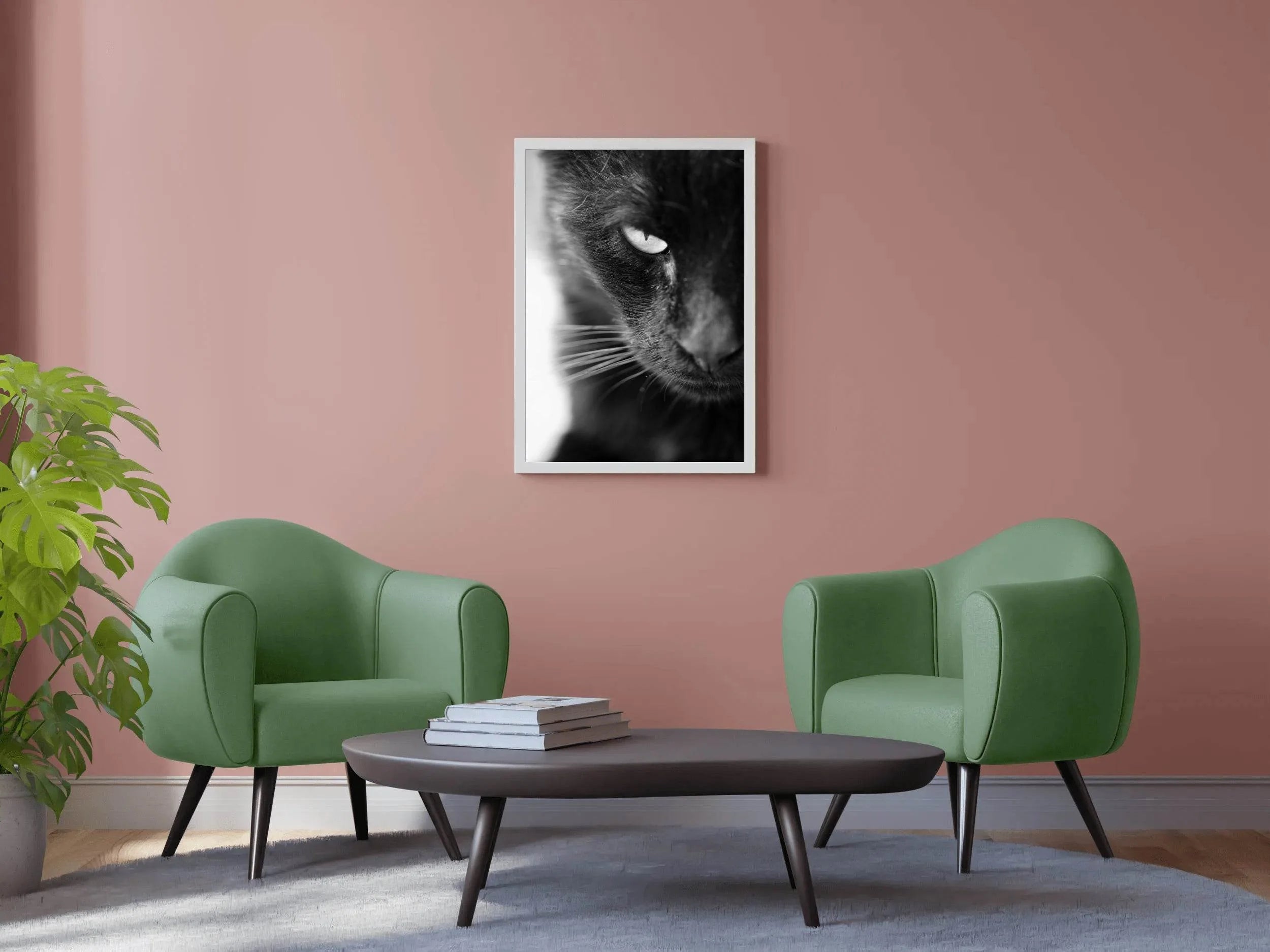 Static Eyes Cat Black & White Wall Art - beink online art store
