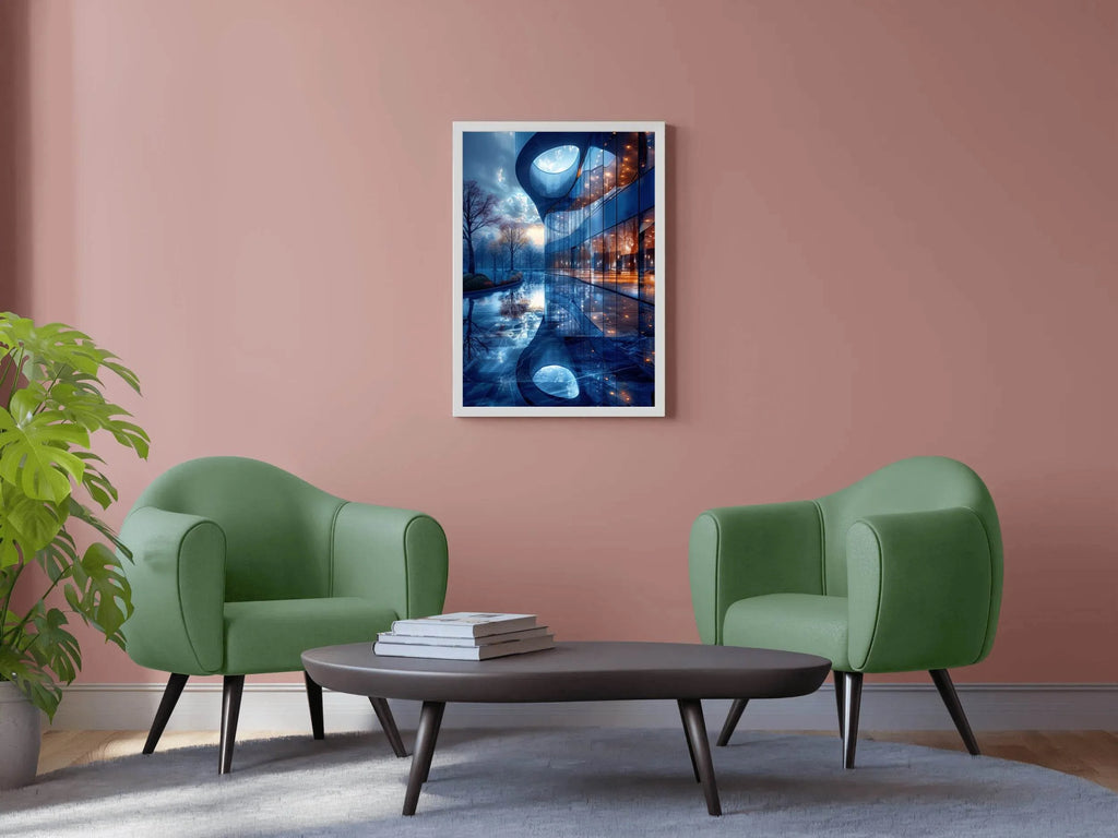 Blue Glass Building Wall Art - beink online art store