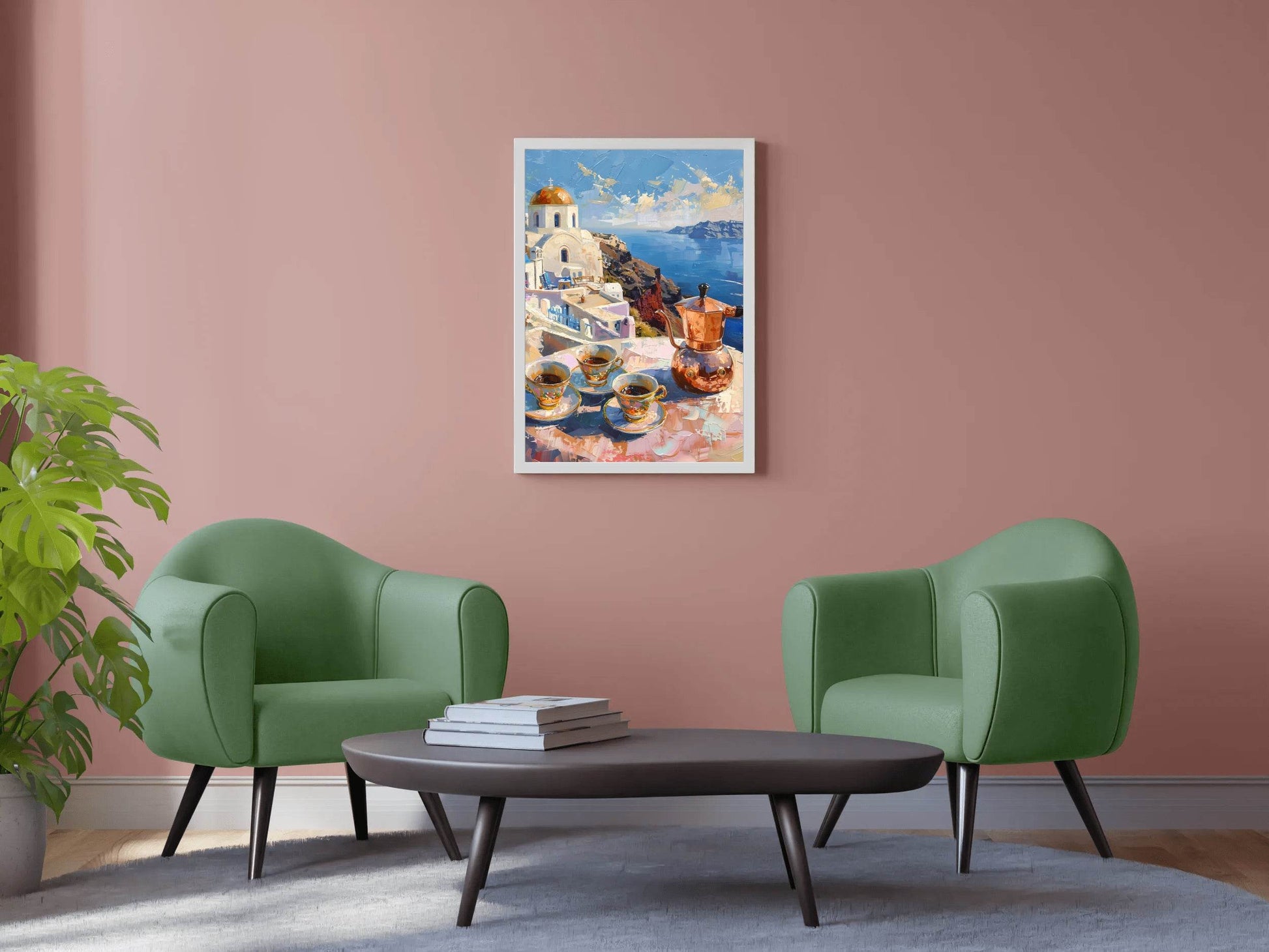 Morning Coffee with a View Greek Getaway Santorini Sunrise Wall Art - beink online art store