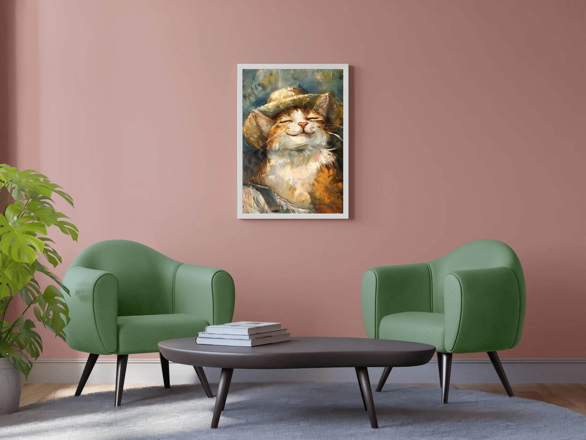 Brush Stroked Painting of Cat Wearing Hat - beink online art store