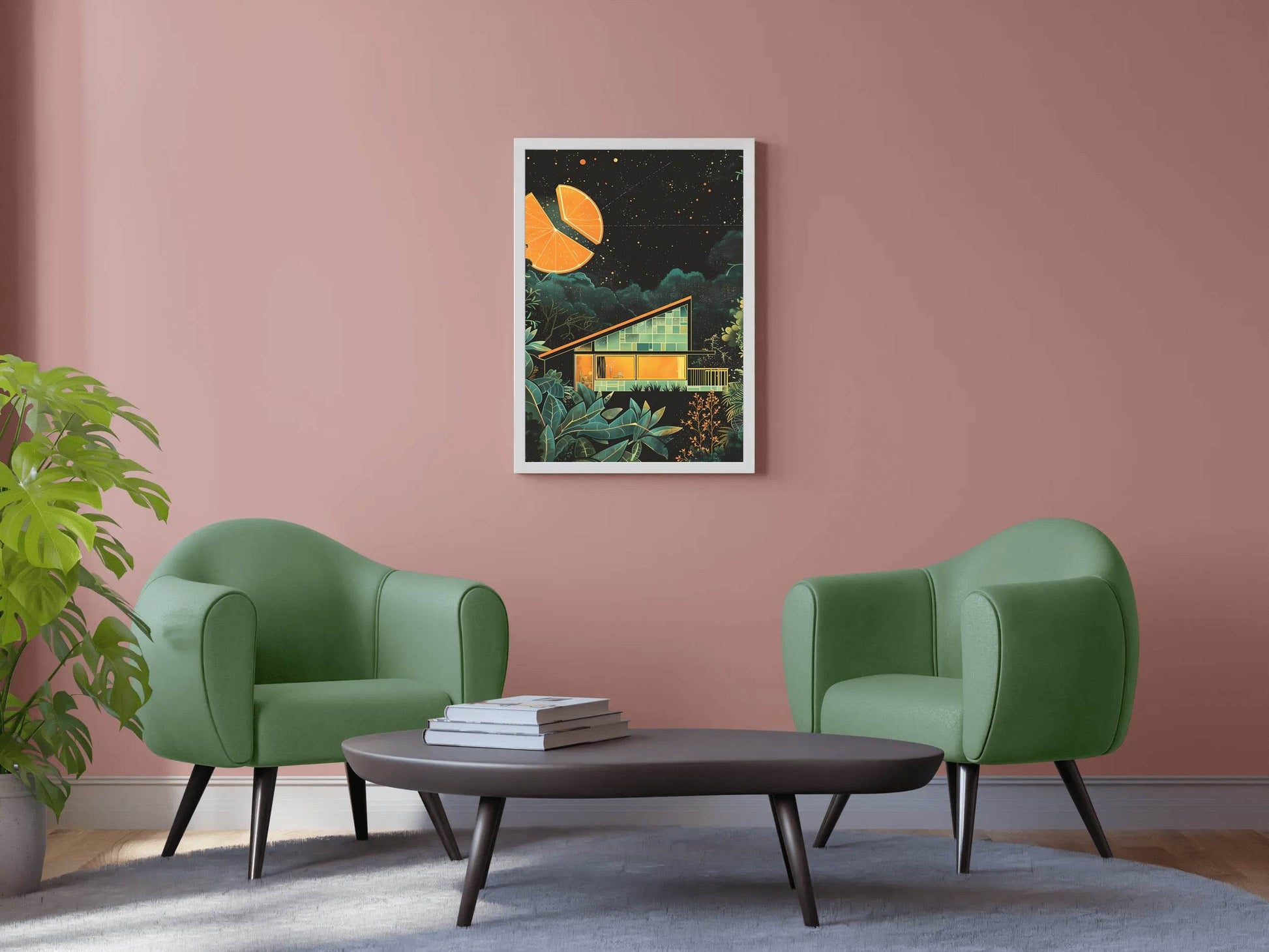 Drawing of A Wooden Hut With A Cut Background of Oranges Wall Art - beink online art store
