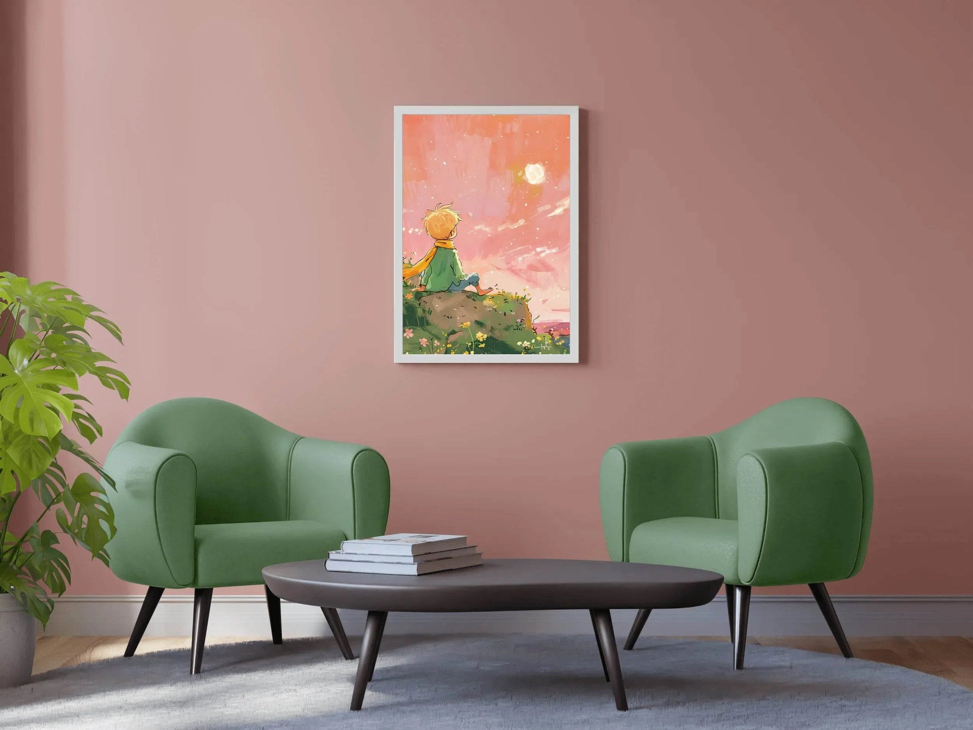 Cartoonish Painting of Little Boy Watching Sun - beink online art store