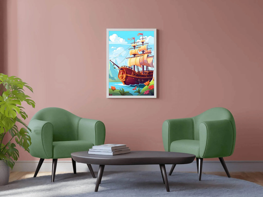 Drawing of Pirate Ship in the Sea - beink online art store