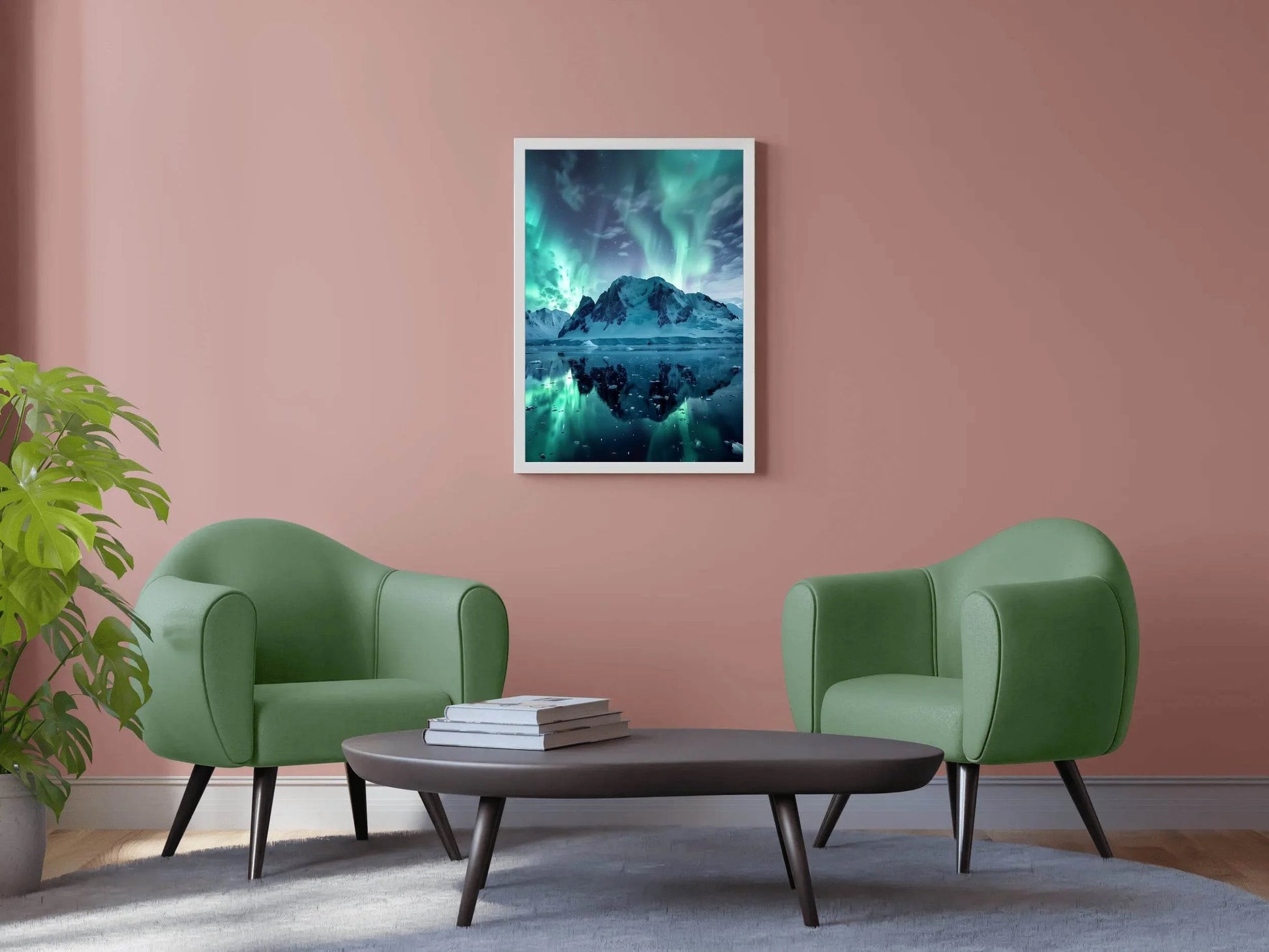 Green Northern lights in the Sky Over Snow Mountain Wall Art - beink online art store