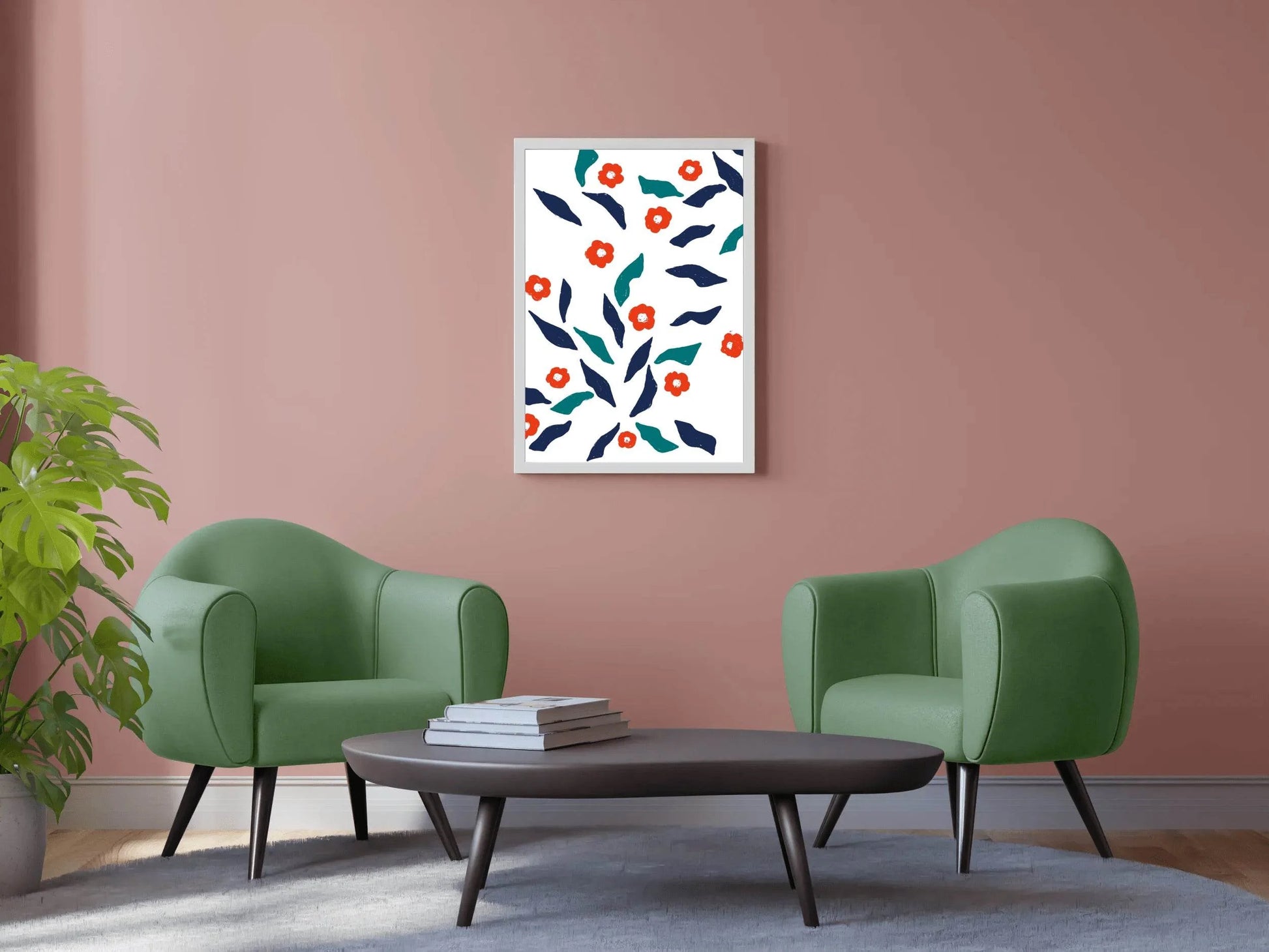 Red Flowers With Leaves Wall Art - beink online art store