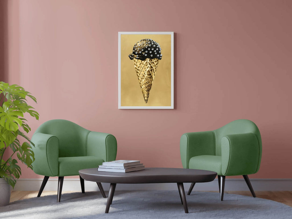 Black And Gold Ice Cream Cone Wall Art - beink online art store