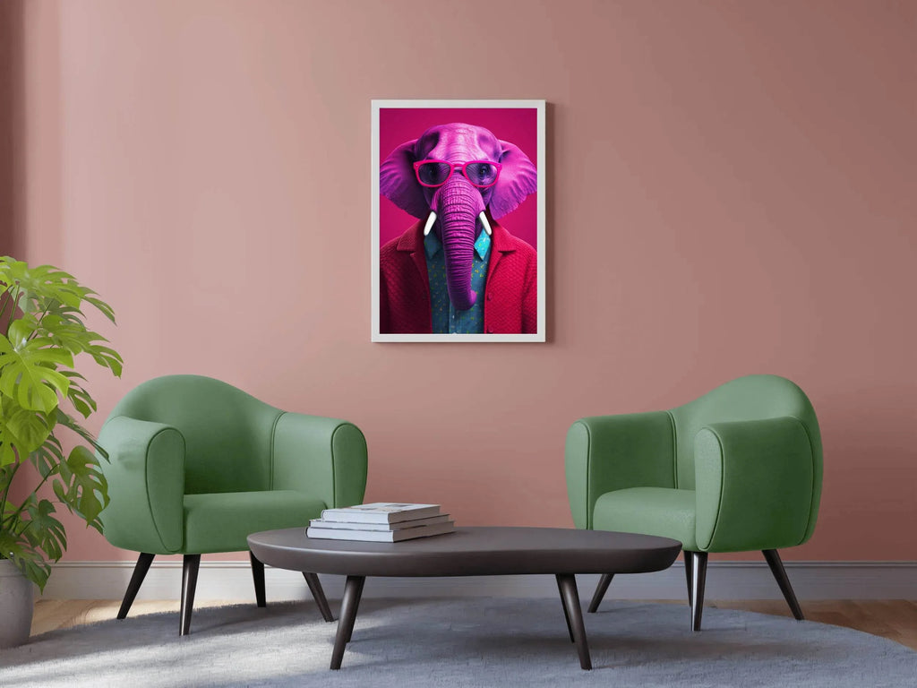 Pink Painted Elephant With Glasses Animal Wall Art - beink online art store