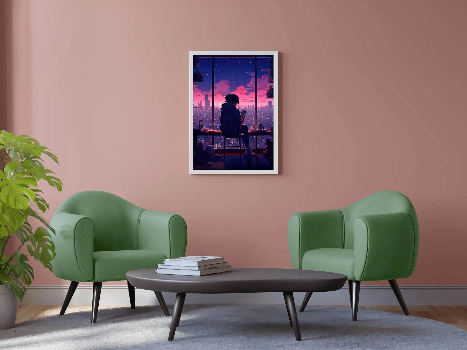 Evening Cityscape Neon Lights Lofi Style and Moody Anime Wall Art - beink online art store