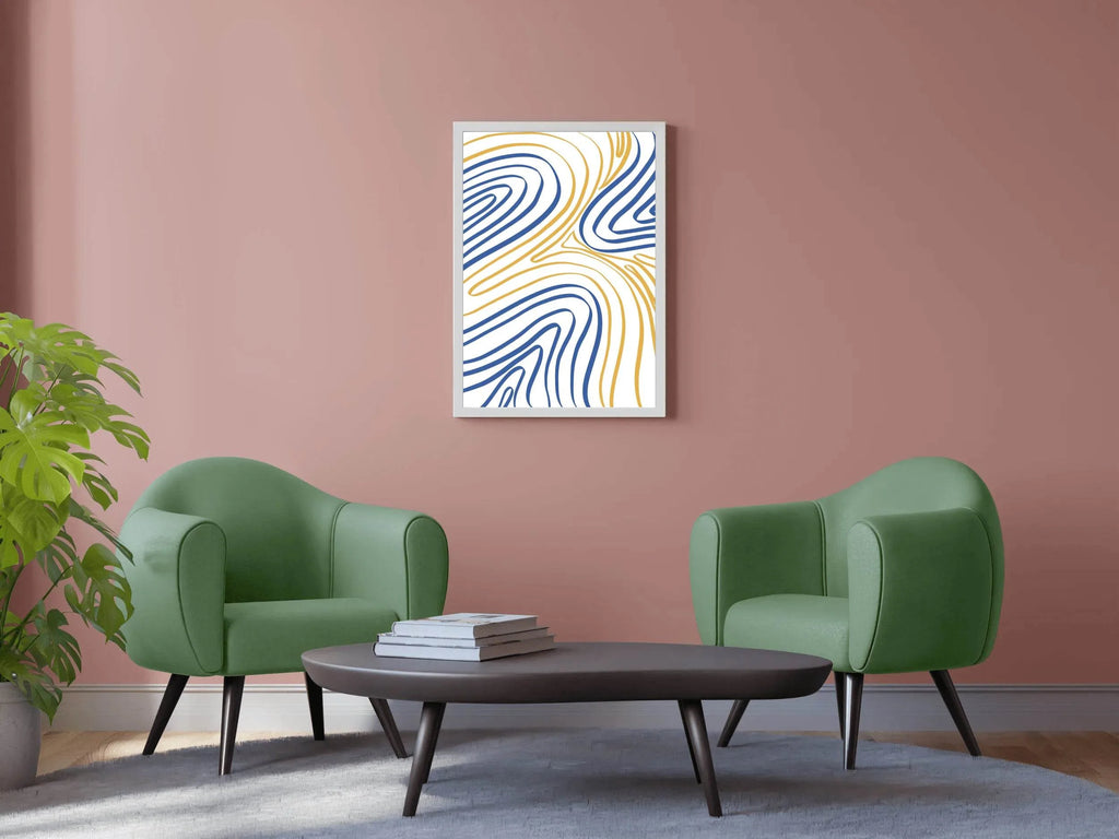 Blue And Yellow Wavy Lines Wall Art - beink online art store