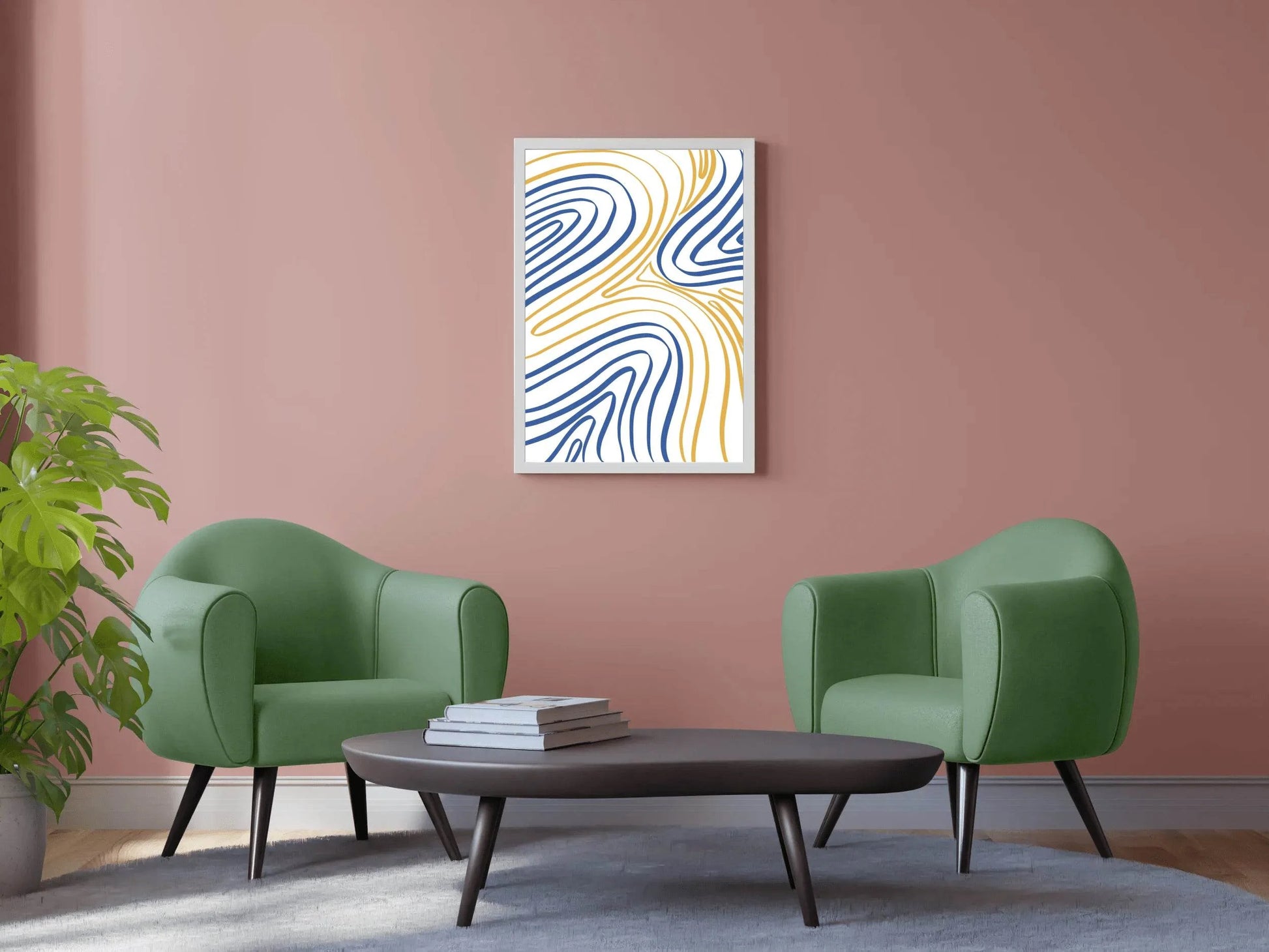 Blue And Yellow Wavy Lines Wall Art - beink online art store
