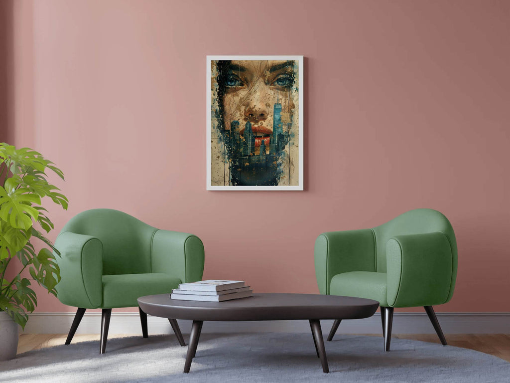 Female Face and Building Digital Painting Art - beink online art store