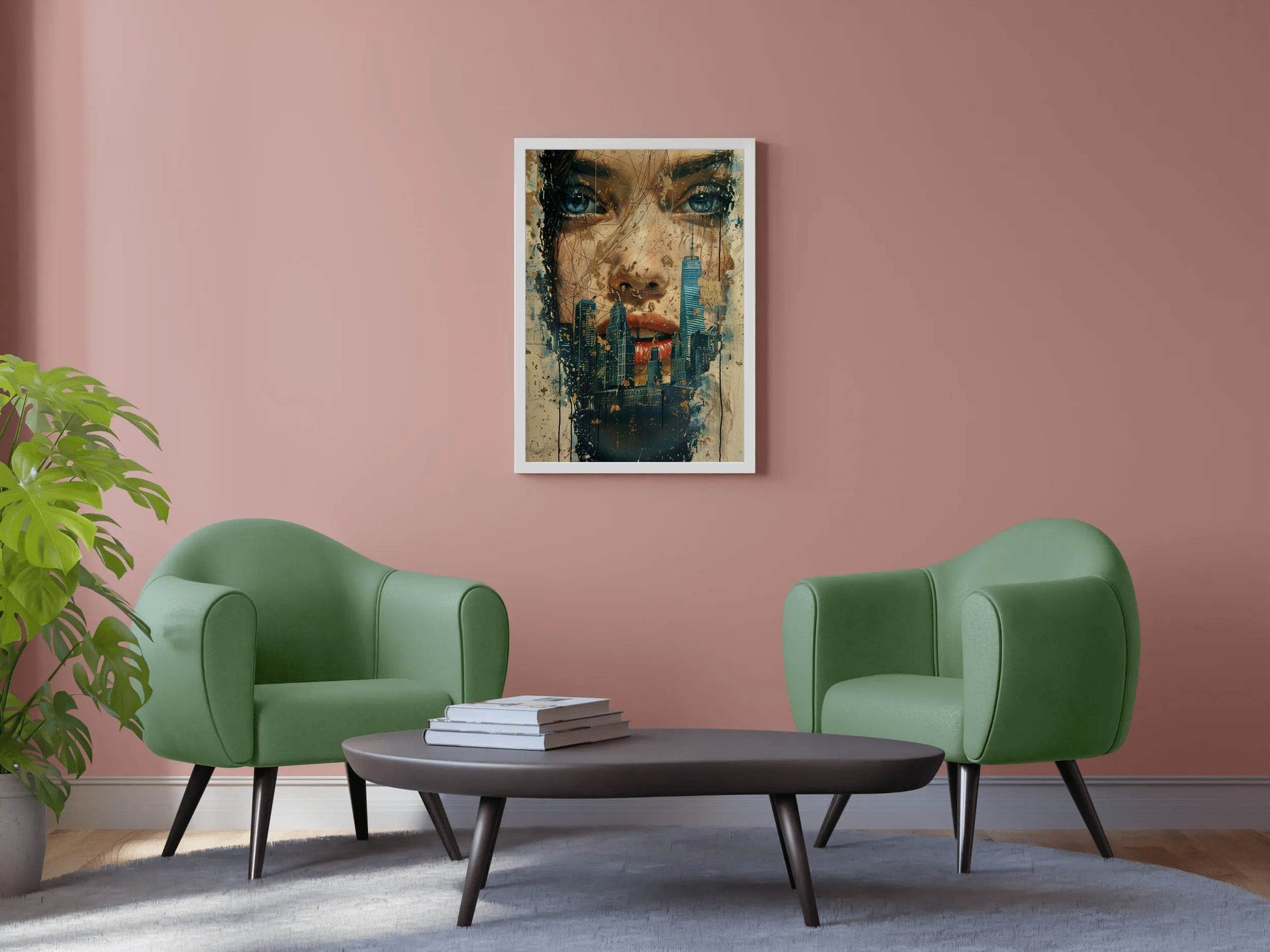 Female Face and Building Digital Painting Art - beink online art store