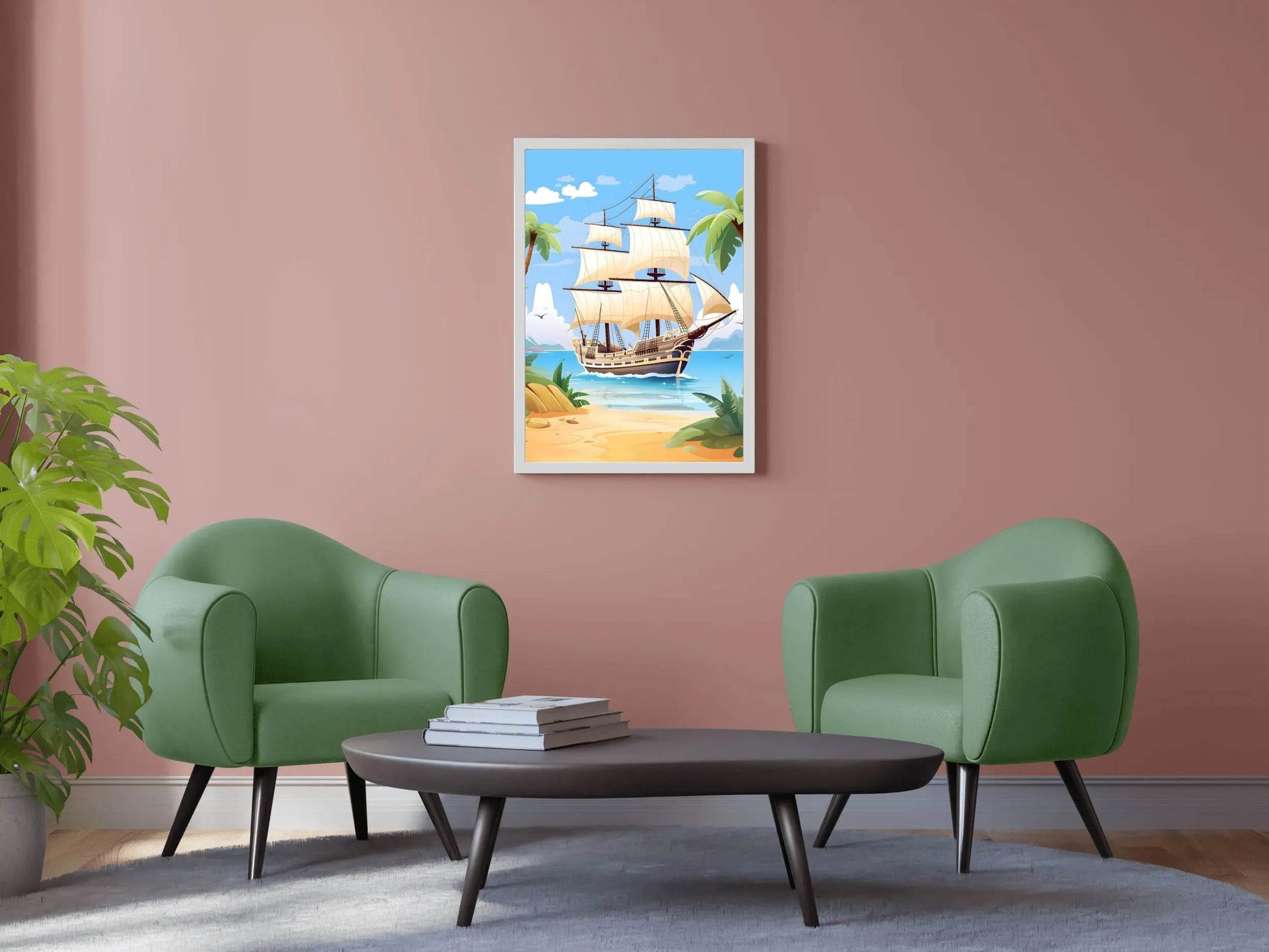 Cartoon Image of Pirates Ship in Sea - beink online art store