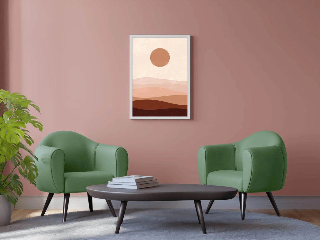 Abstract Landscape with a Sun and Layers of Hills ArtWork - beink online art store
