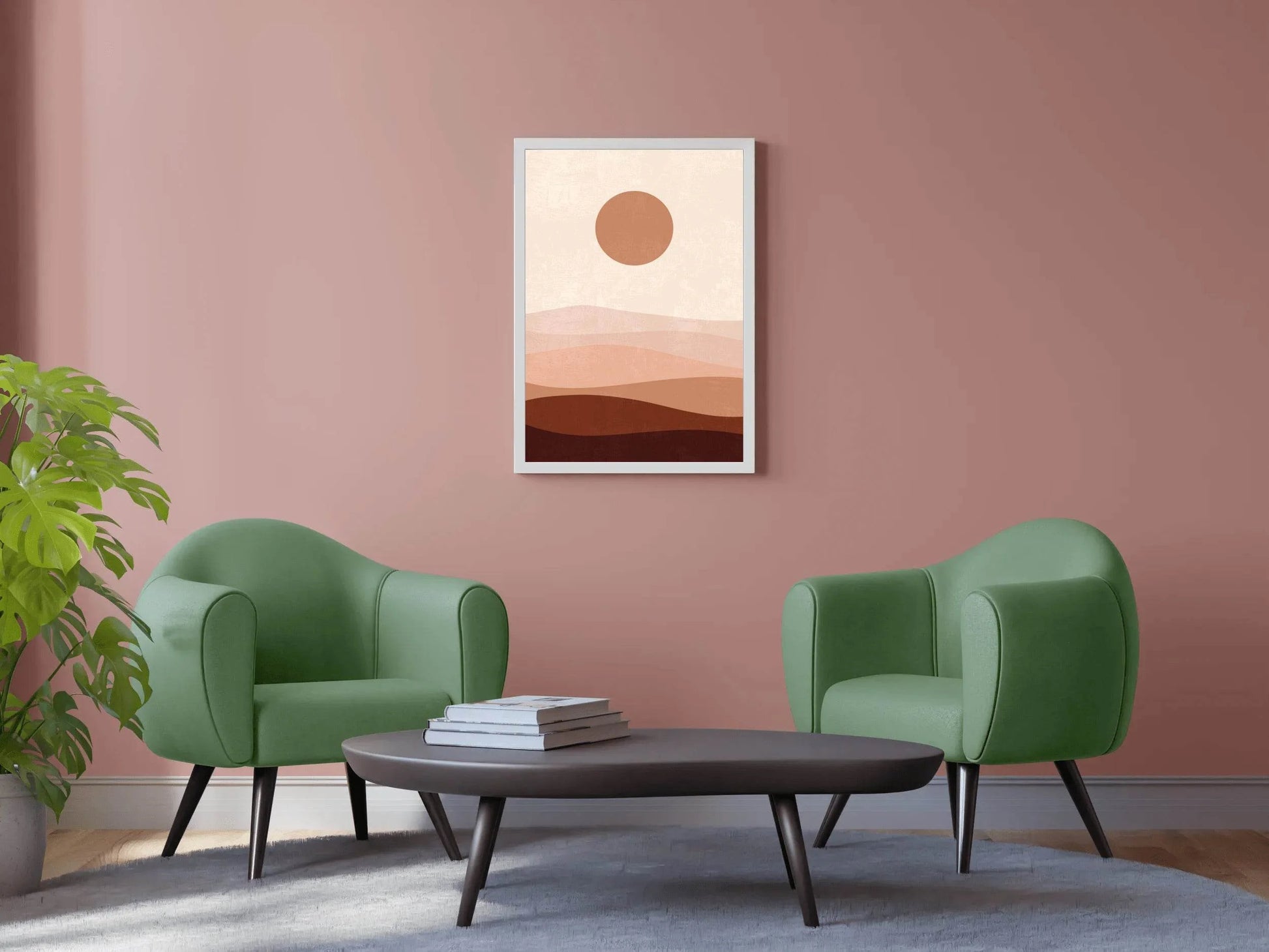 Abstract Landscape with a Sun and Layers of Hills ArtWork - beink online art store