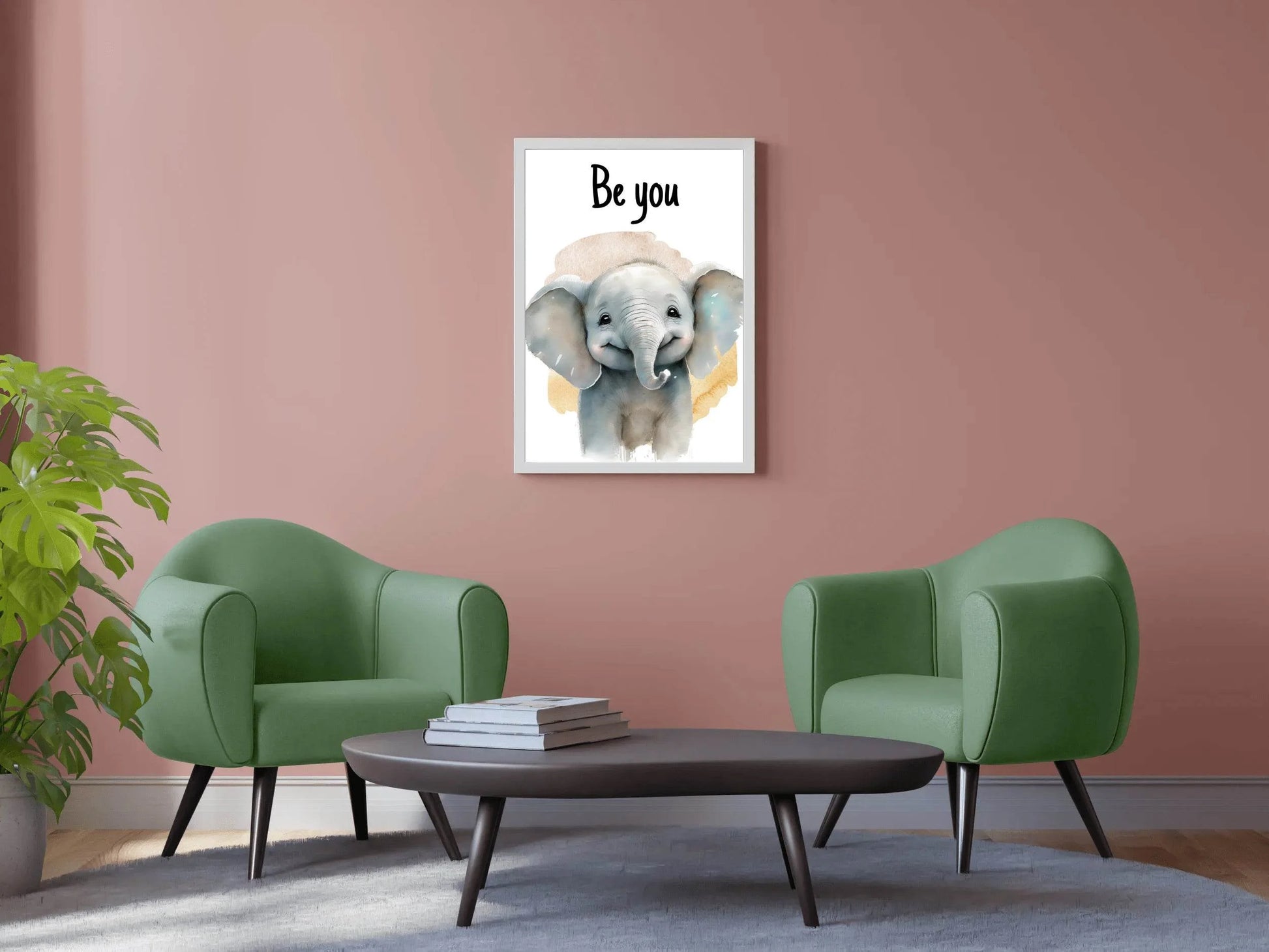 Drawing of Smiling Baby Elephant With White Background - beink online art store
