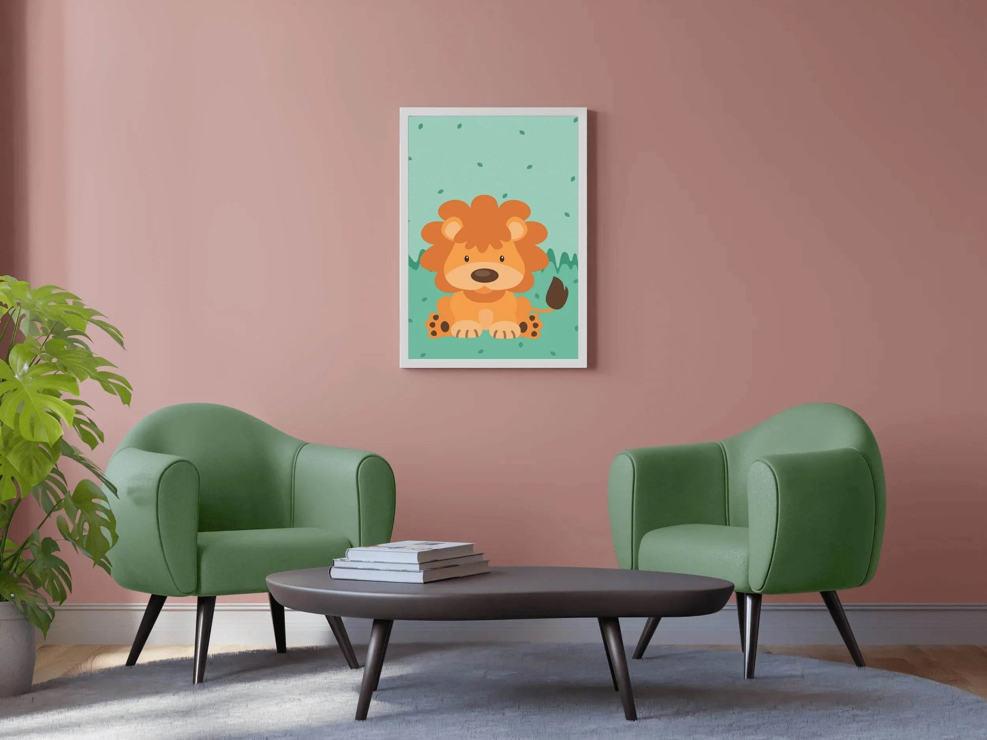 Cartoonish Little Lion Sitting on Grass - beink online art store