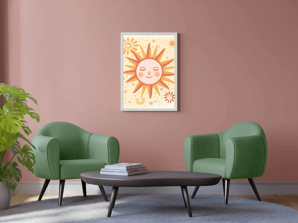 Illustration of Sleeping Sun With Yellow Background - beink online art store