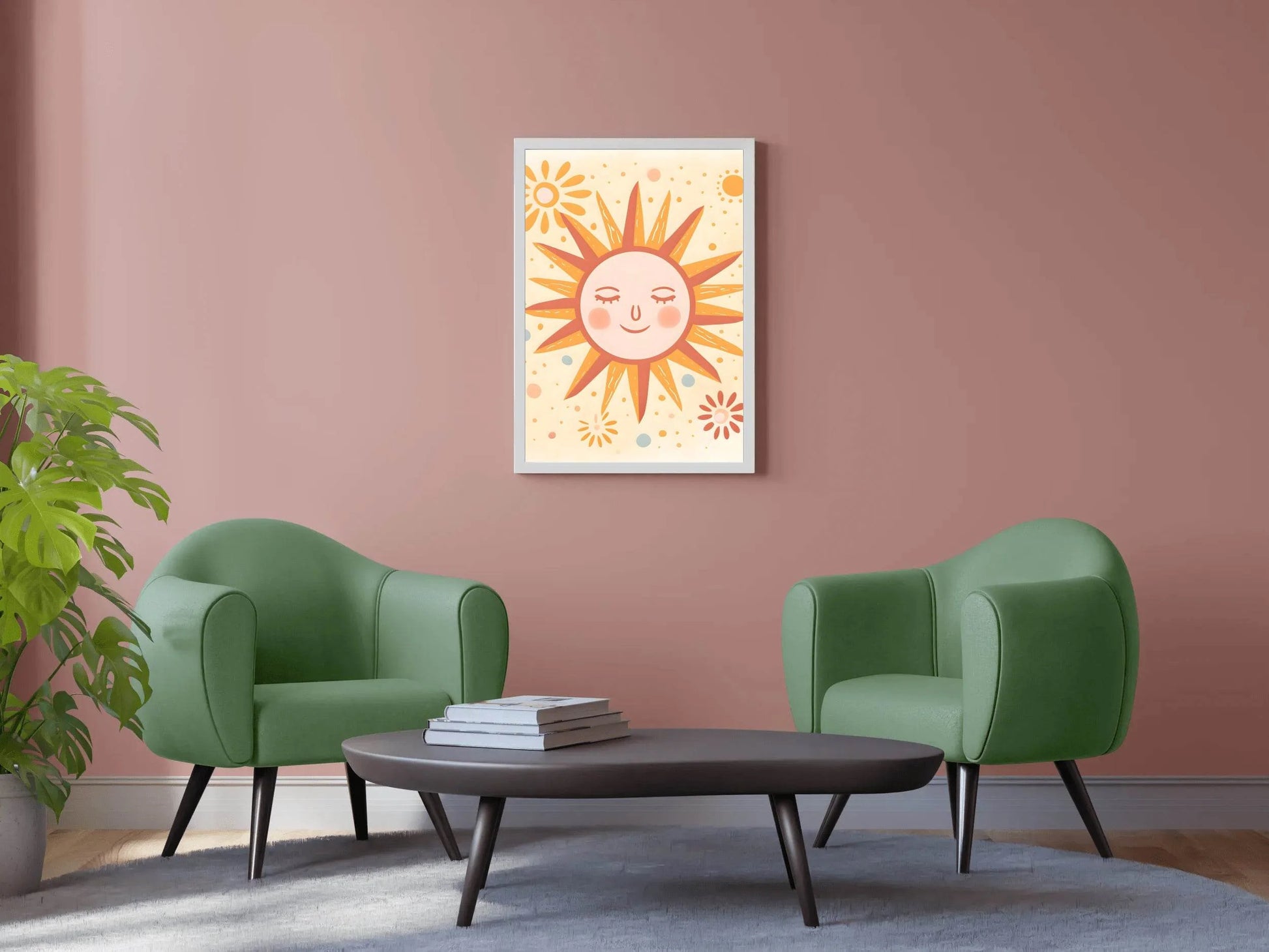 Illustration of Sleeping Sun With Yellow Background - beink online art store
