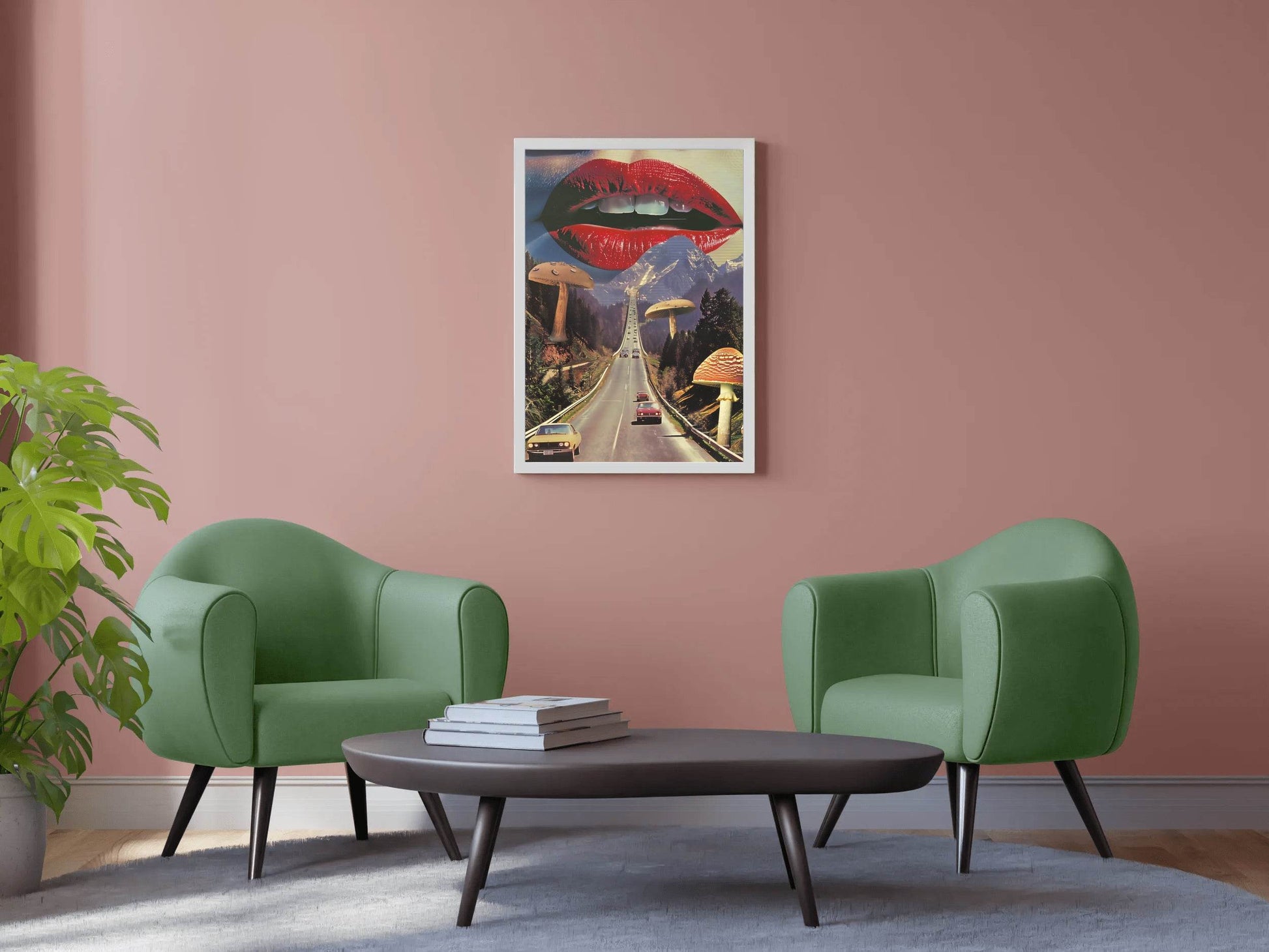 Background of Lips And Mushrooms on The Highway Wall Art - beink online art store