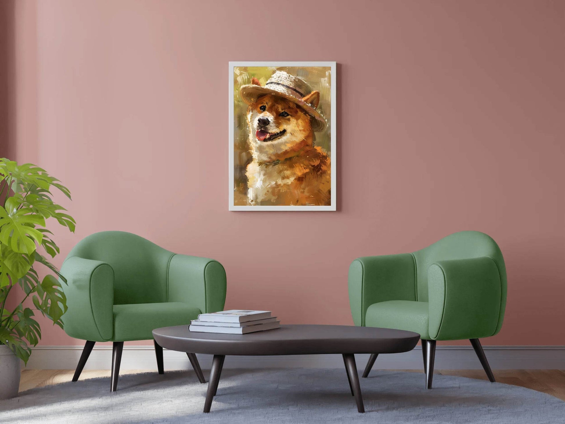 Hand Painted Illustration of Dog Wearing Hat - beink online art store