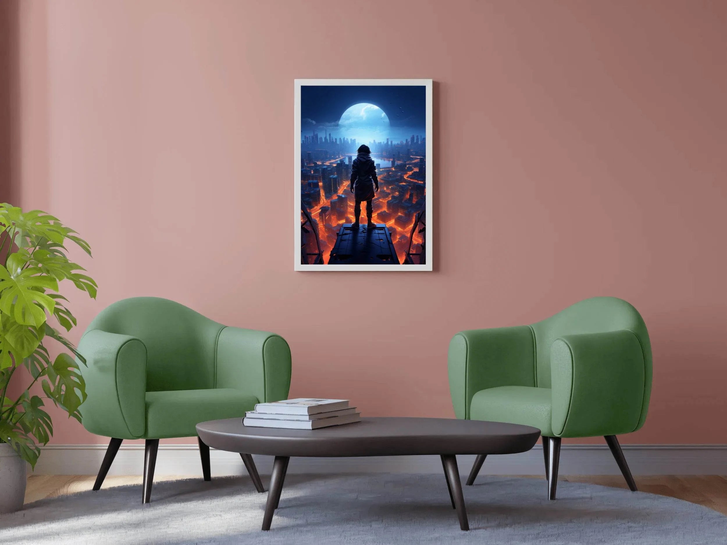 Man Stands On a Ledge Looking At a Cityscape Anime Wall Art - beink online art store