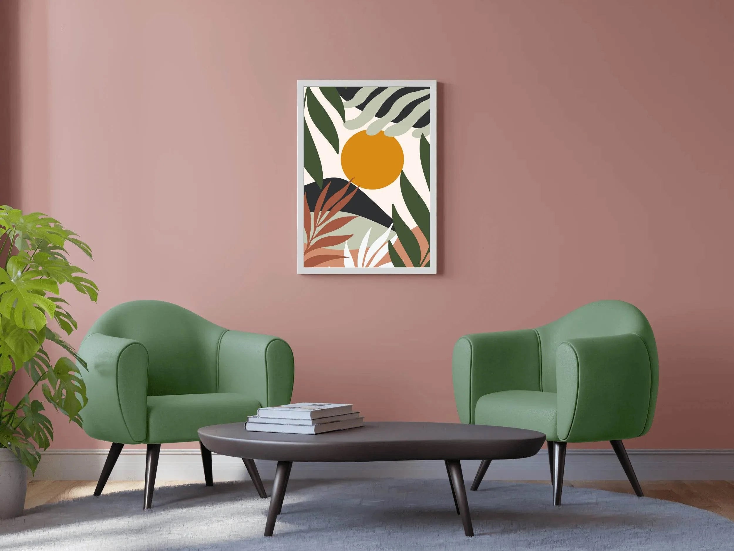 Minimalist leaves With Background ArtWork - beink online art store