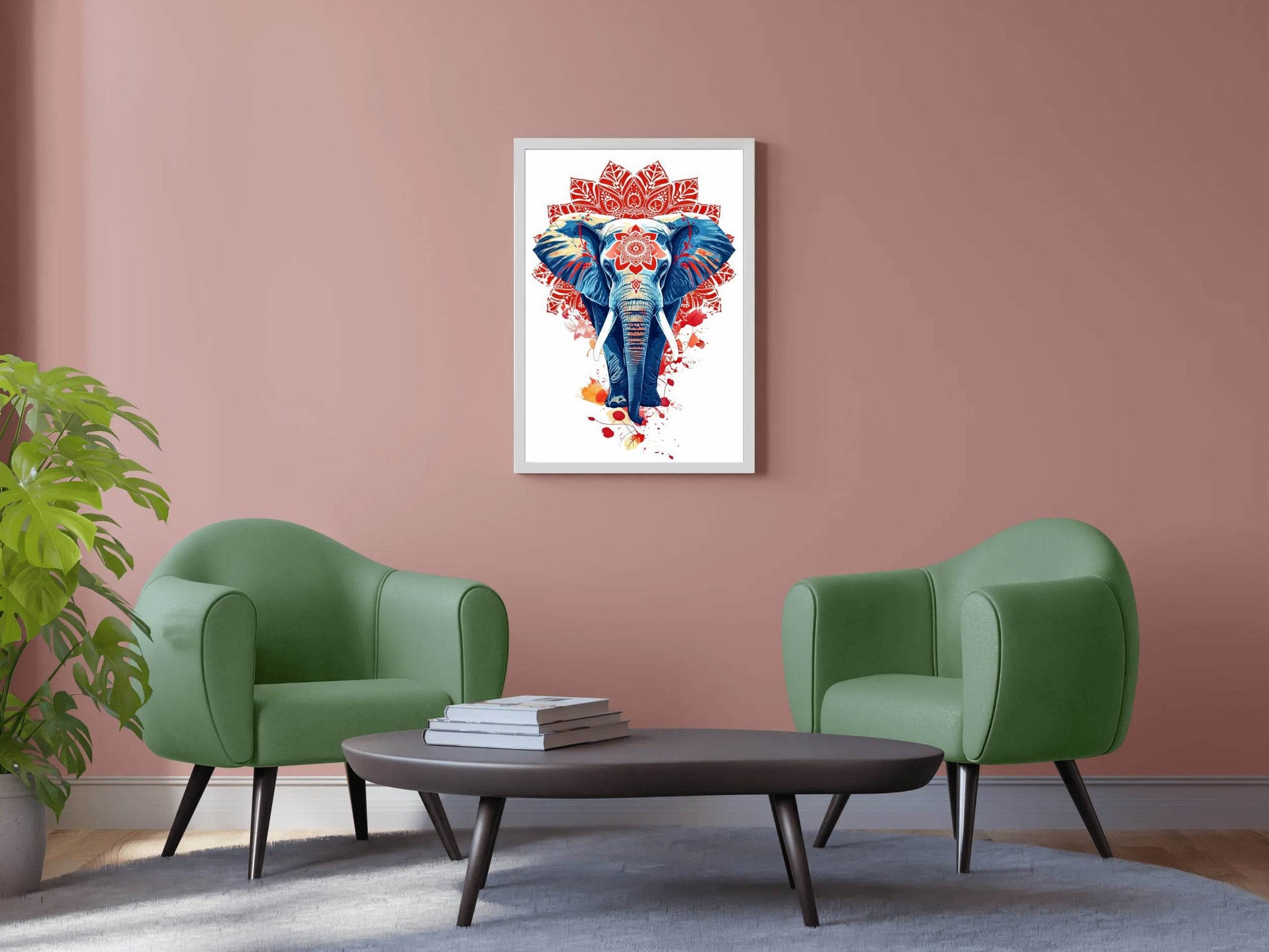 Red Mandala Elephant Print Painting - beink online art store