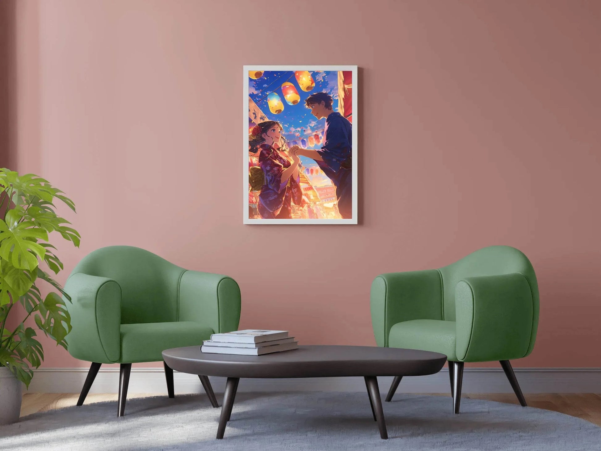 Anime style Boy and Girl Couple in Festival Wall Art - beink online art store