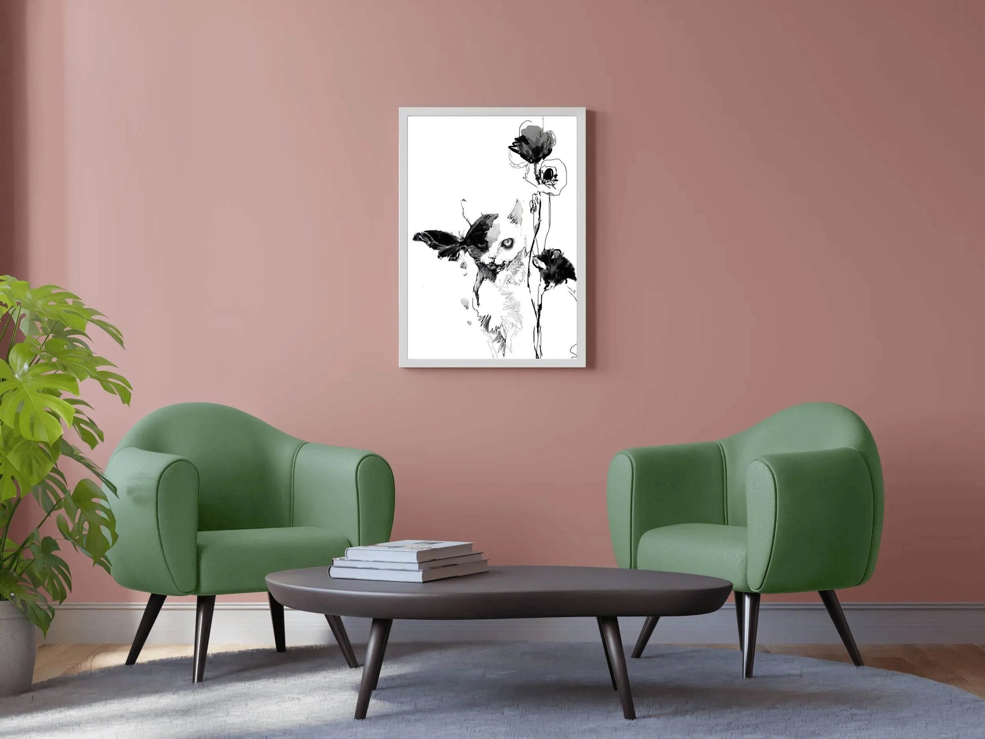 Feline Whispers in Black Ink Modern Wall Art - beink online art store
