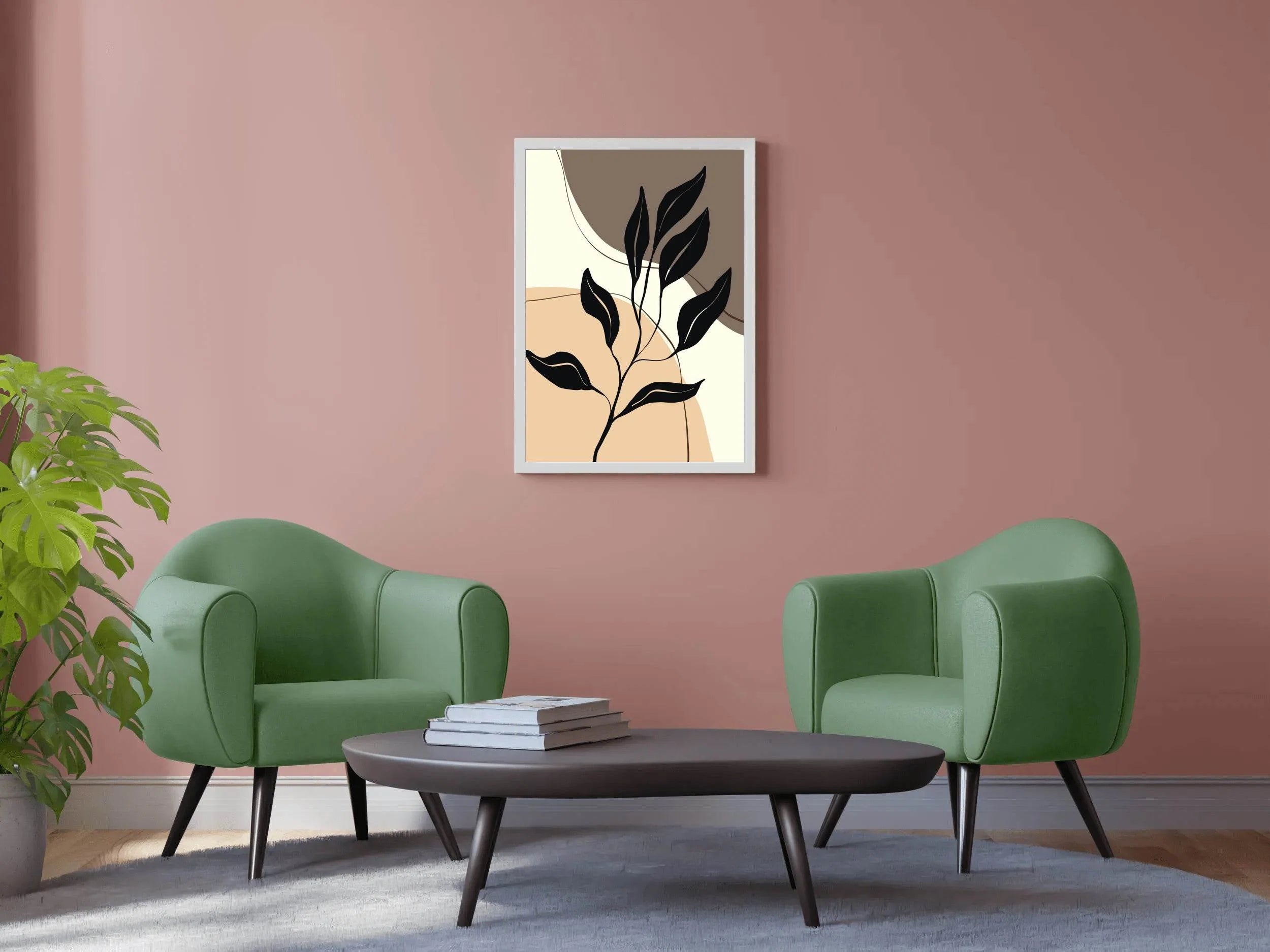 Black Leaves on a Stylized Foliage in Beige tones ArtWork - beink online art store