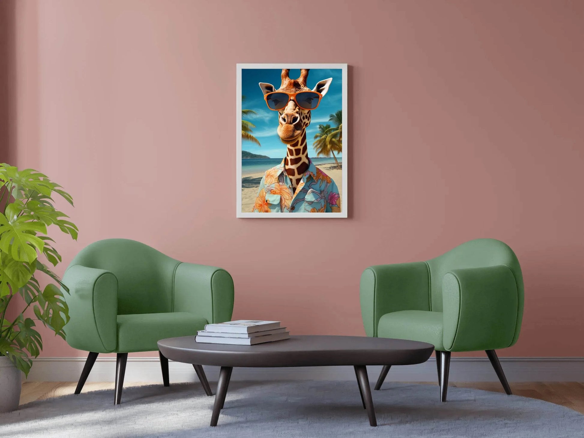 Painting of Funny Giraff Wearing Goggle and Cool Shirt - beink online art store