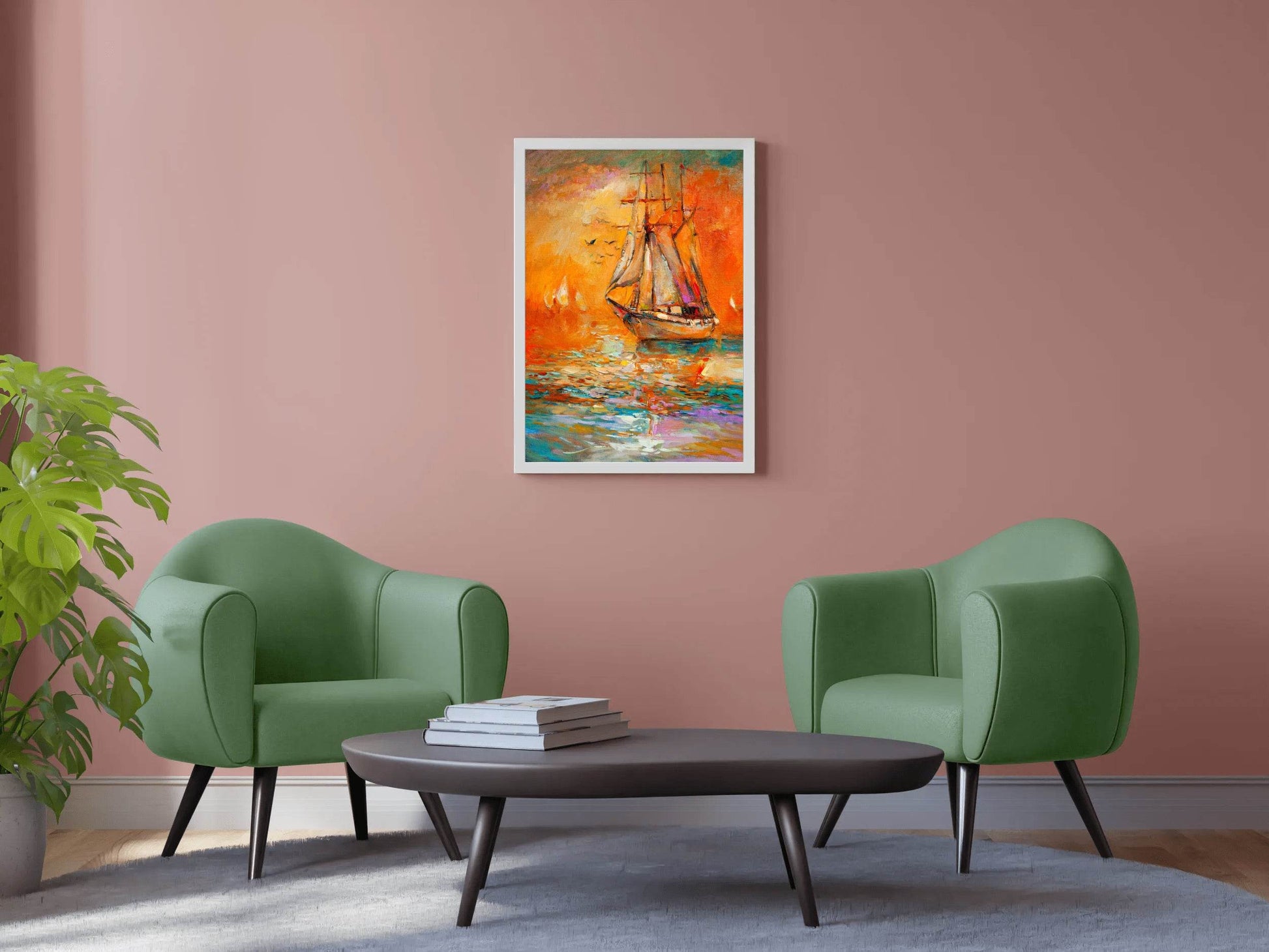 Old Warship in The Sunset Sea Wall Art - beink online art store