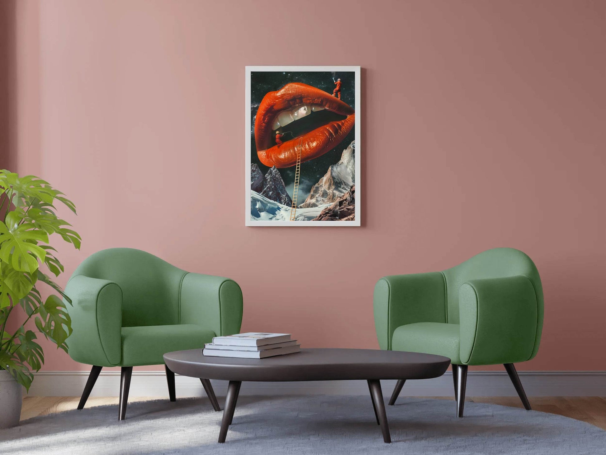 Drawing Woman Lips With A Snowy Mountain Background Wall Art - beink online art store