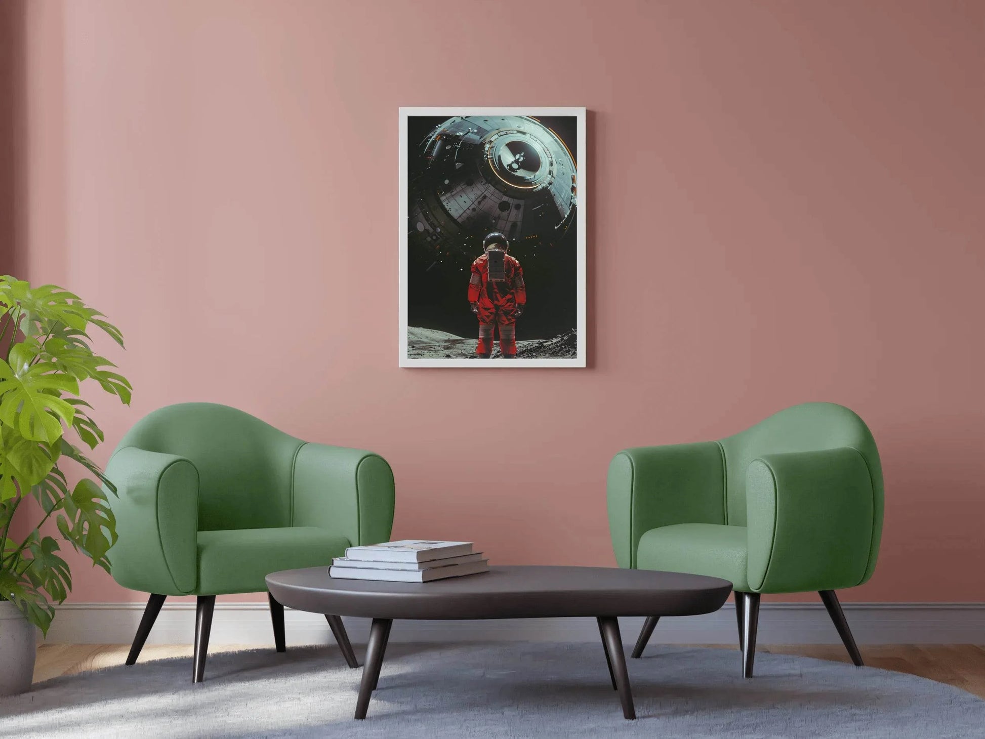 An astronaut in a space suit with the alien spaceship in the background - beink online art store