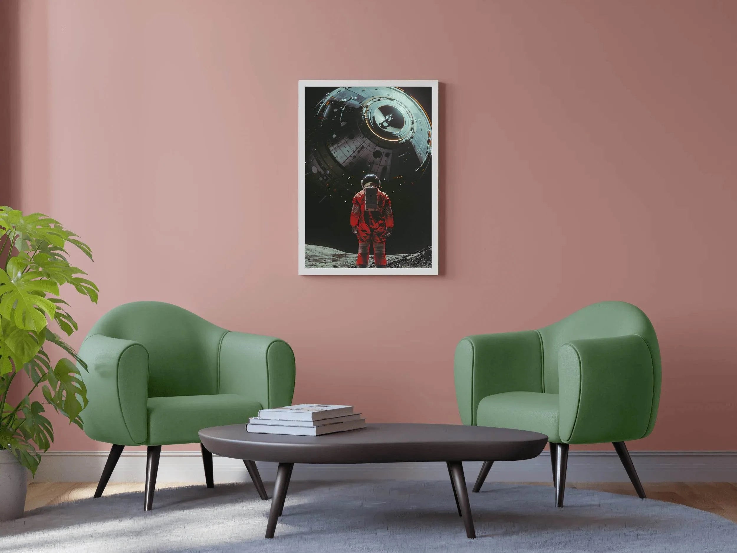 An astronaut in a space suit with the alien spaceship in the background - beink online art store