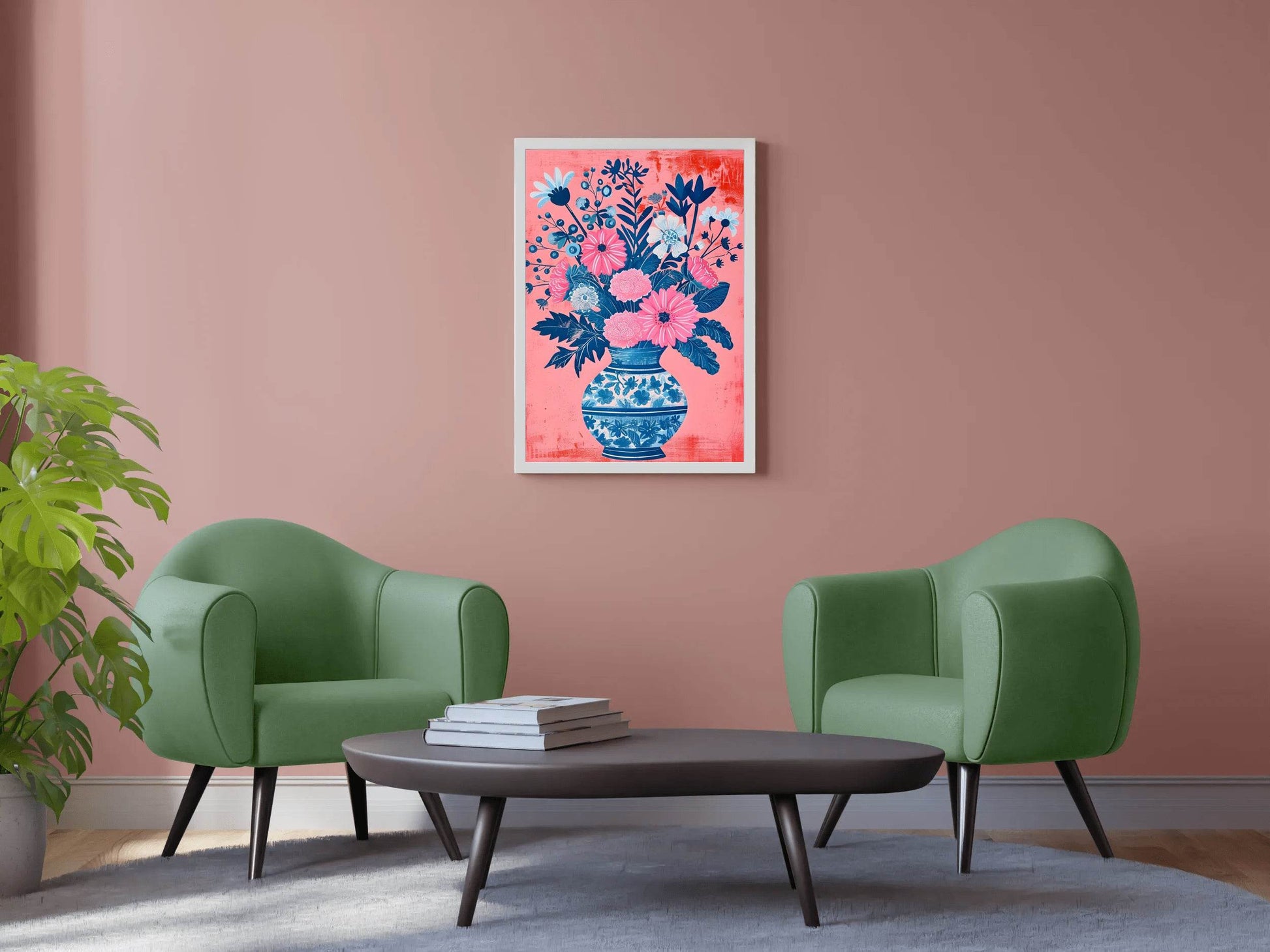 Blue and Pink Flowers in Vase Digital Art - beink online art store
