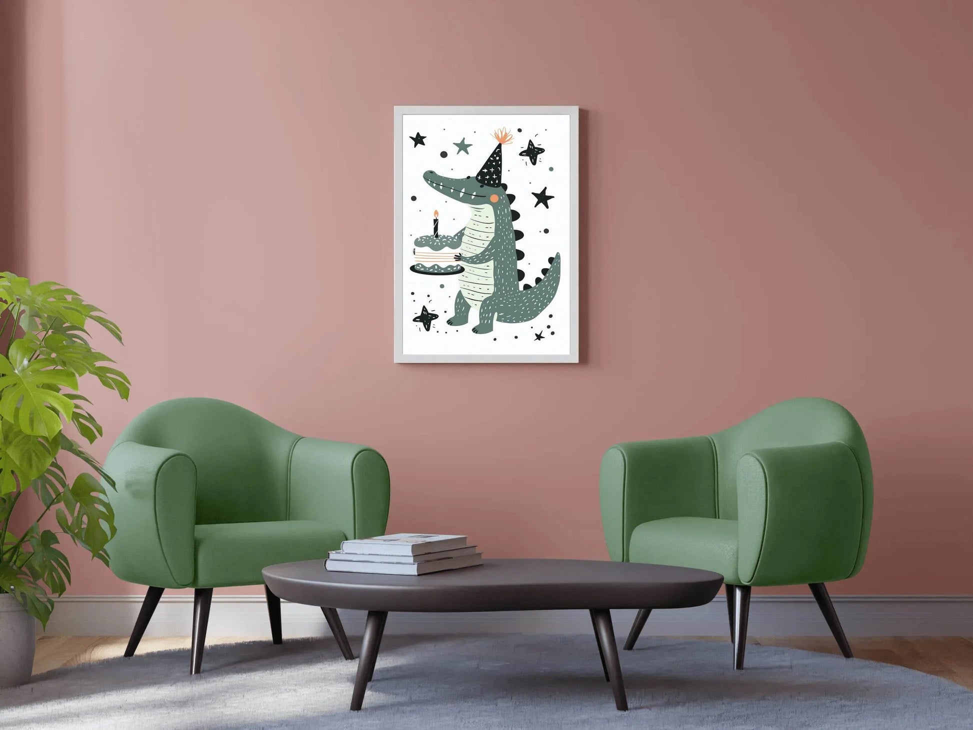 Cartoon Alligator Holding Cake Wall Art - beink online art store