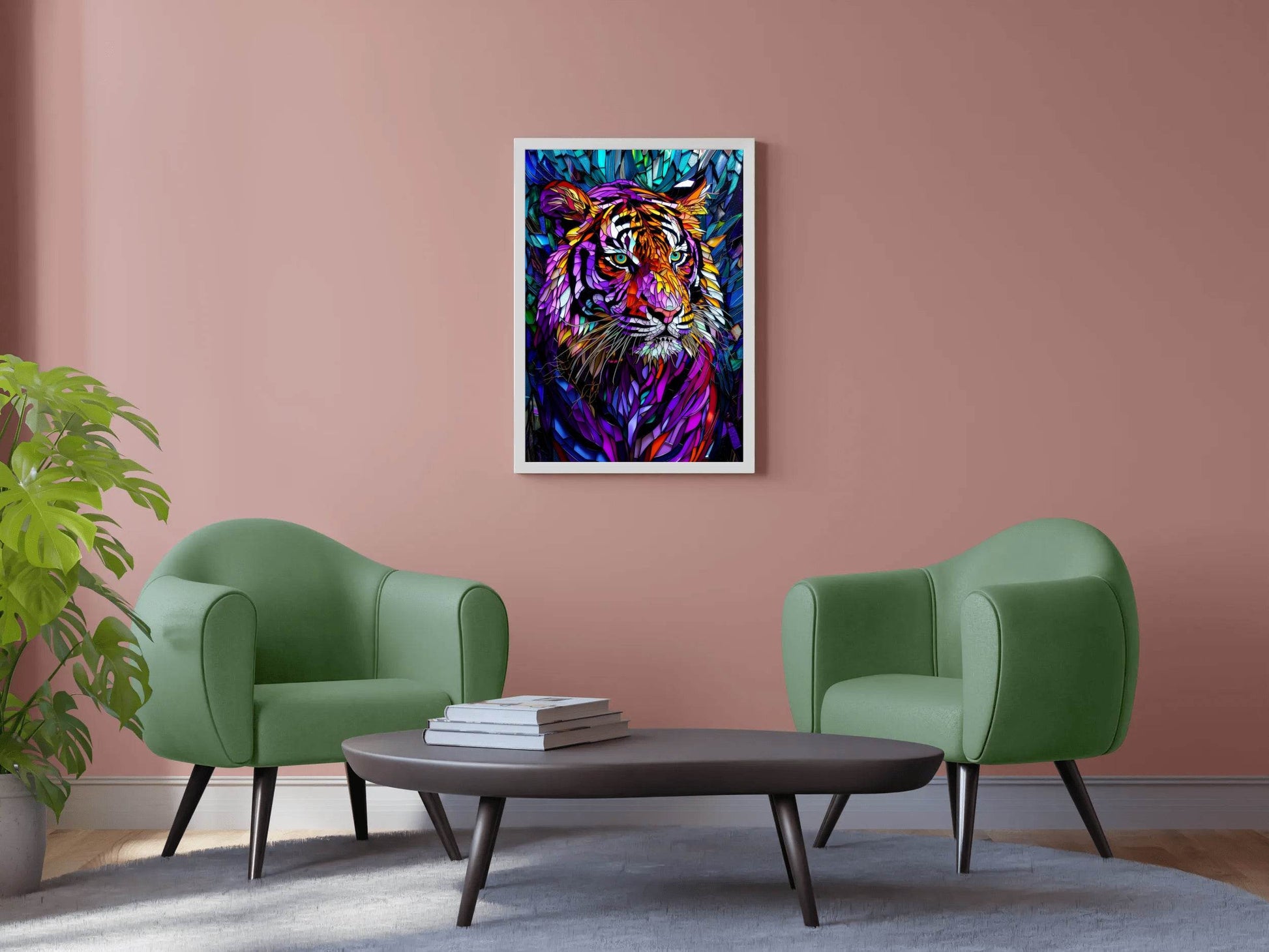Abstract Stained Glass Painting of Colorful Tiger - beink online art store