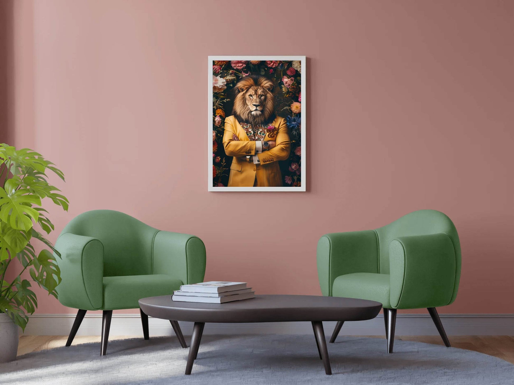 Standing Lion Wearing Formal Yellow Coat - beink online art store