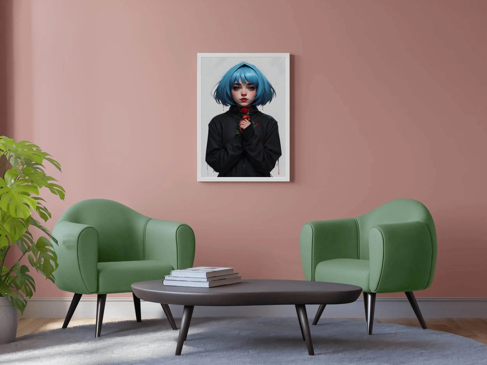 Anime Girl with Blue Hair Wall Art - beink online art store