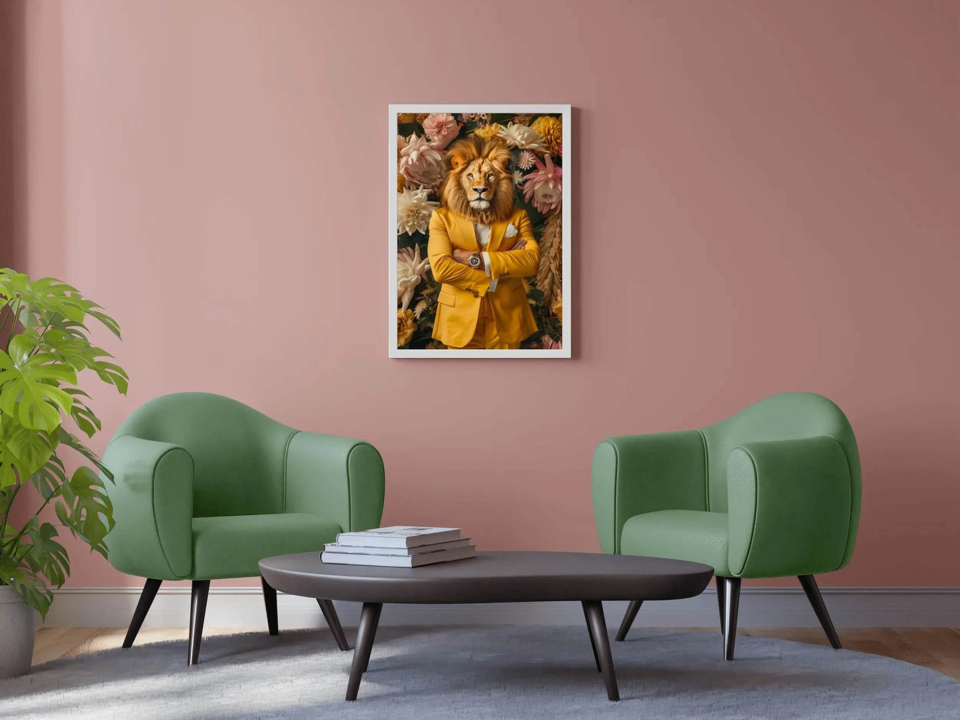 Lion in Yellow Coat With Floral Background - beink online art store