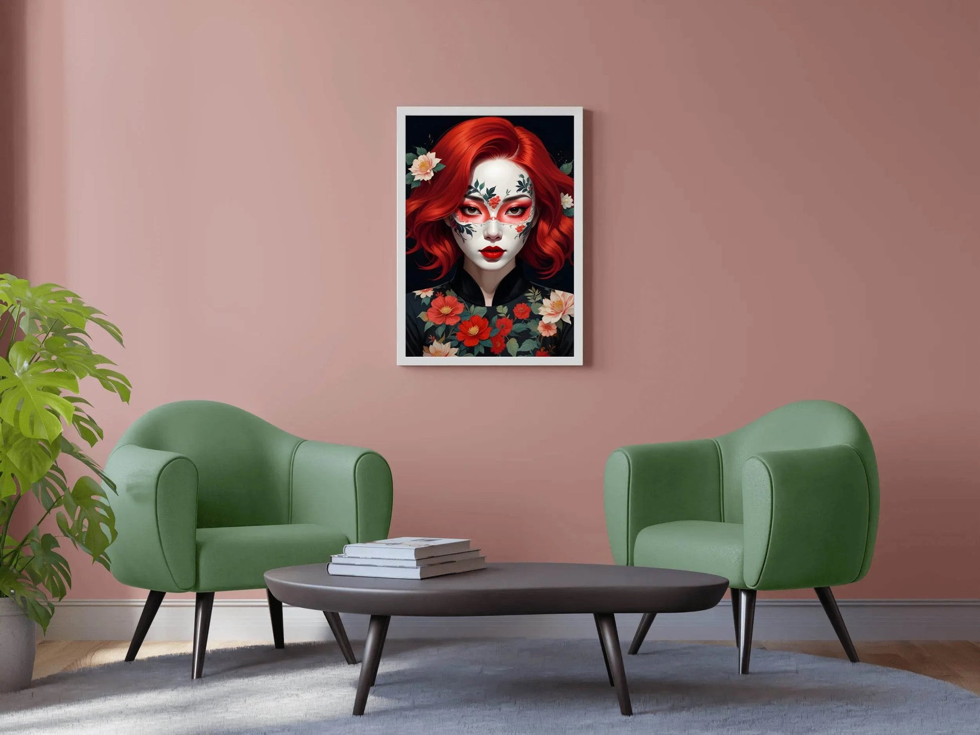 Asian Character with Red Hair unique makeup Wall Art - beink online art store